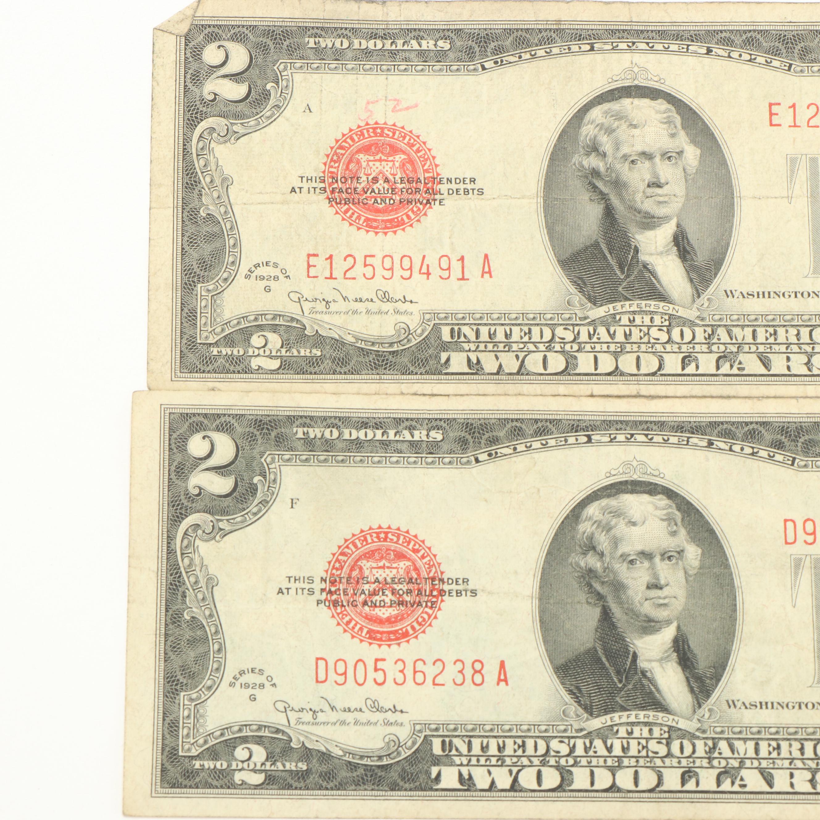 Collection of Fourteen United States Two Dollar Bills