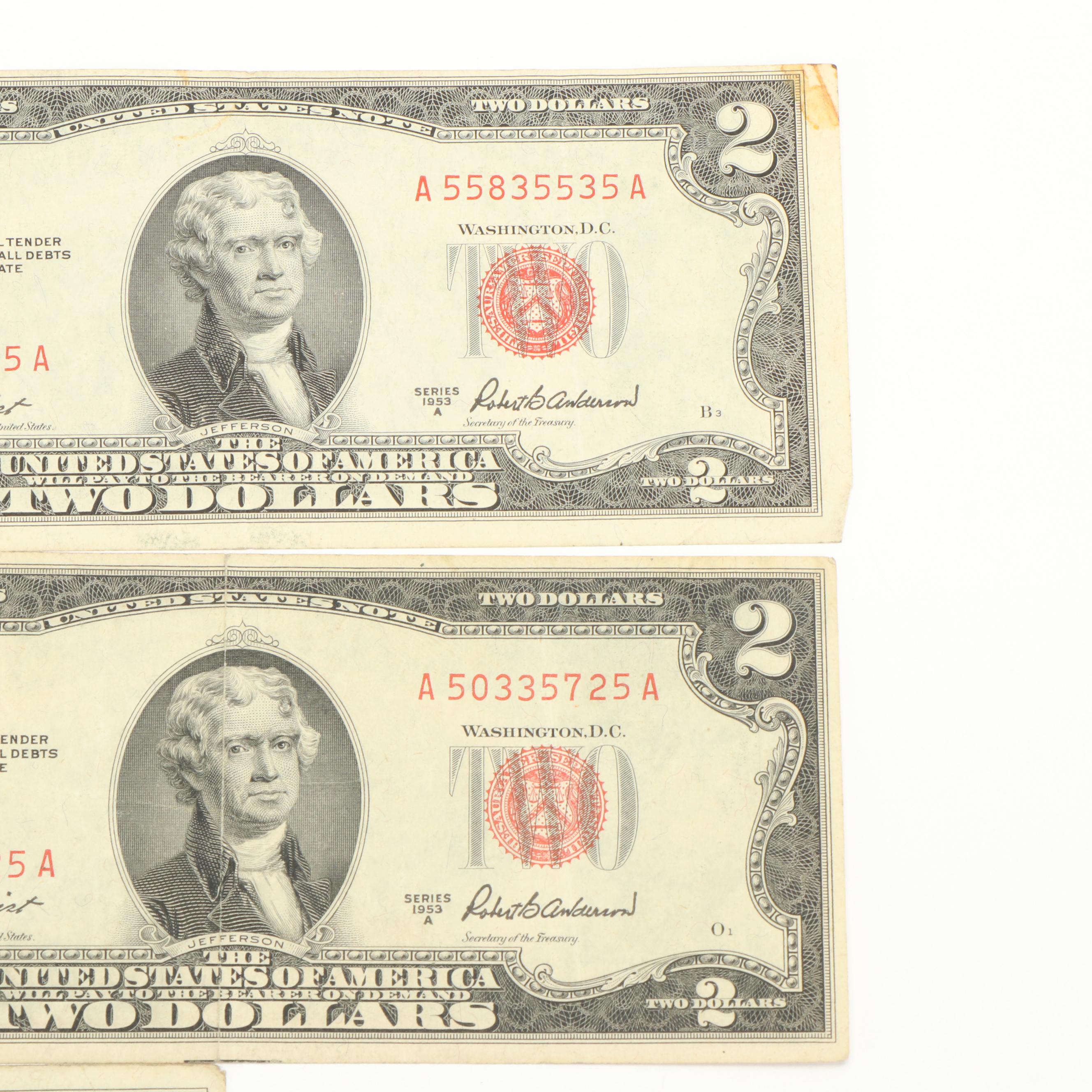 Collection of Fourteen United States Two Dollar Bills