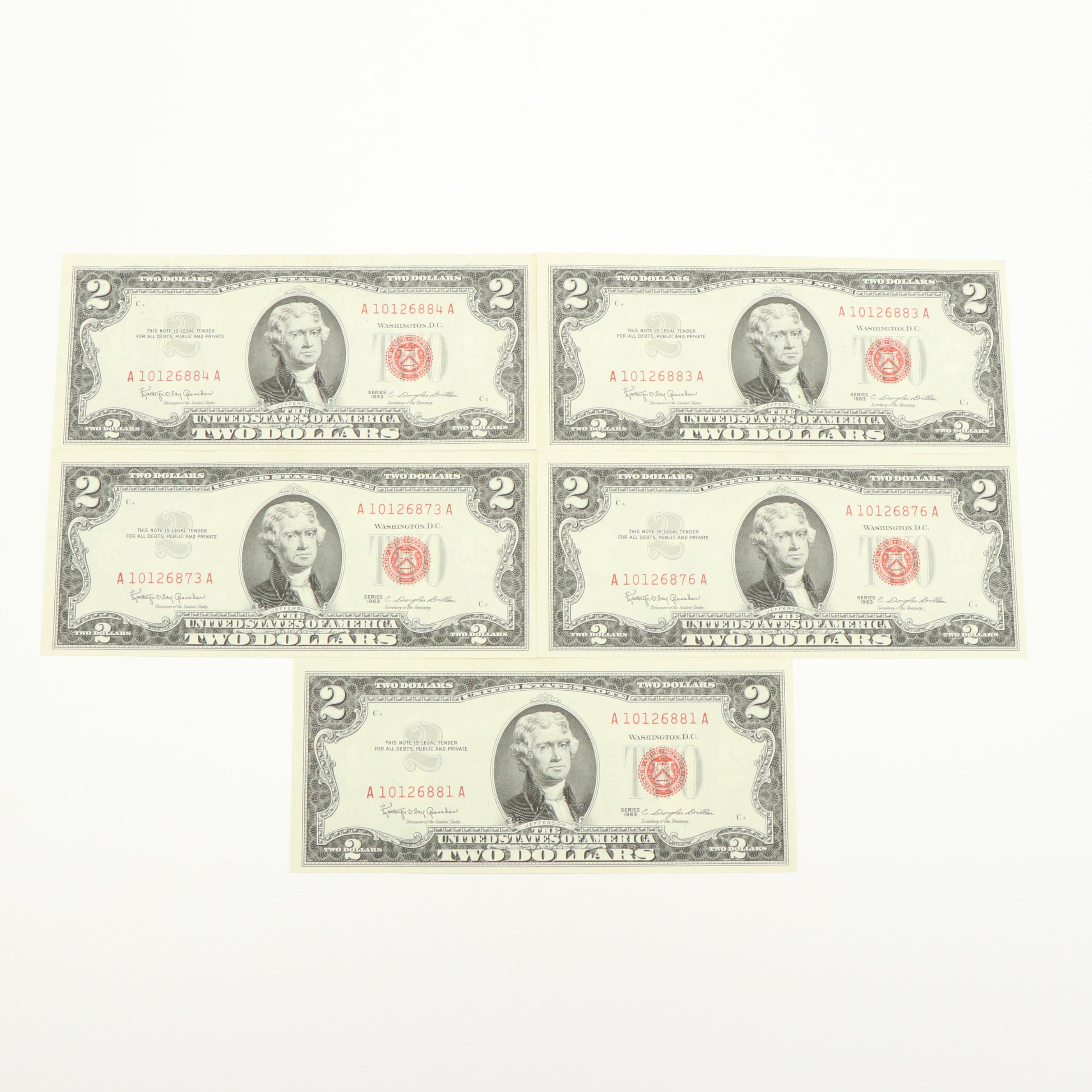 Collection of Fourteen United States Two Dollar Bills