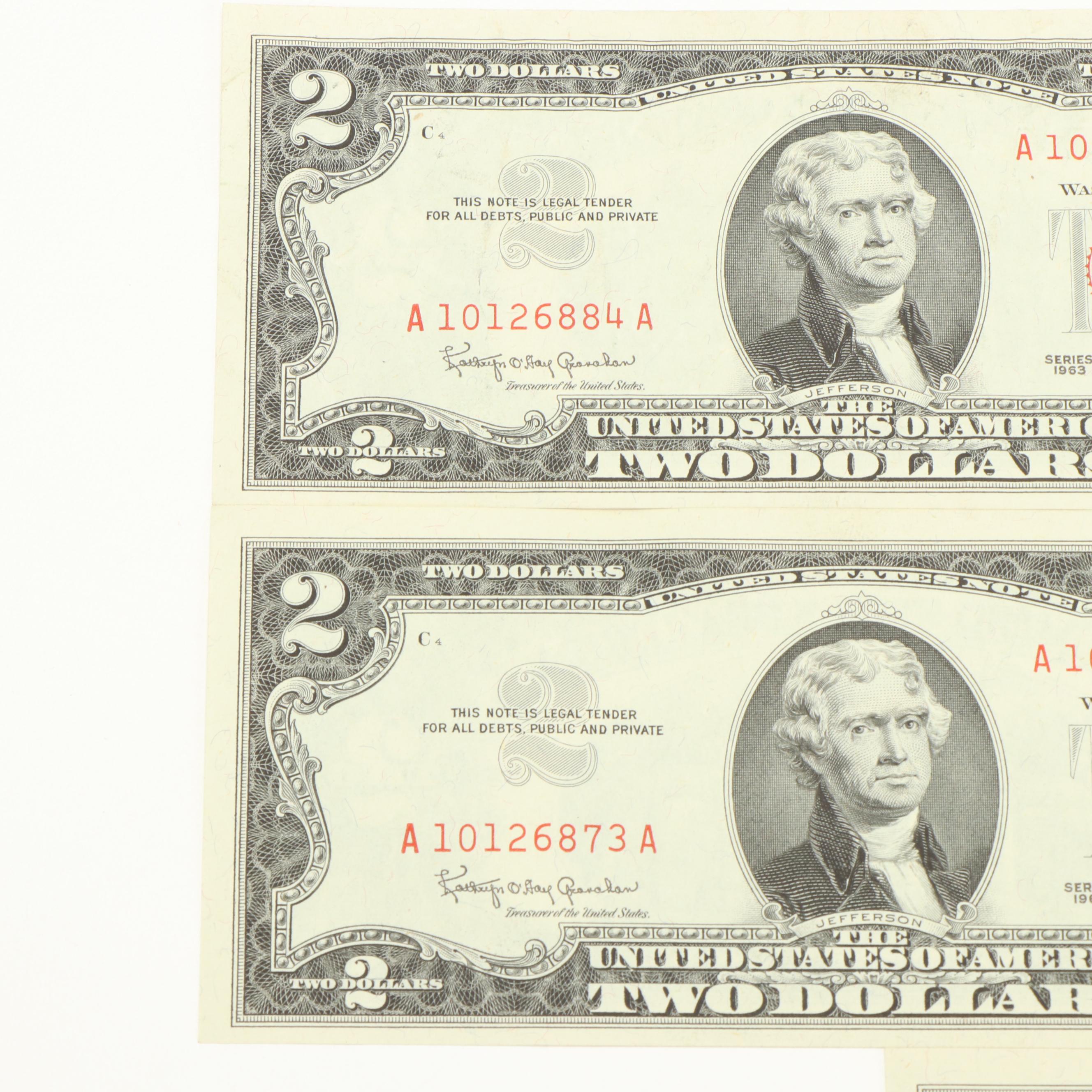 Collection of Fourteen United States Two Dollar Bills