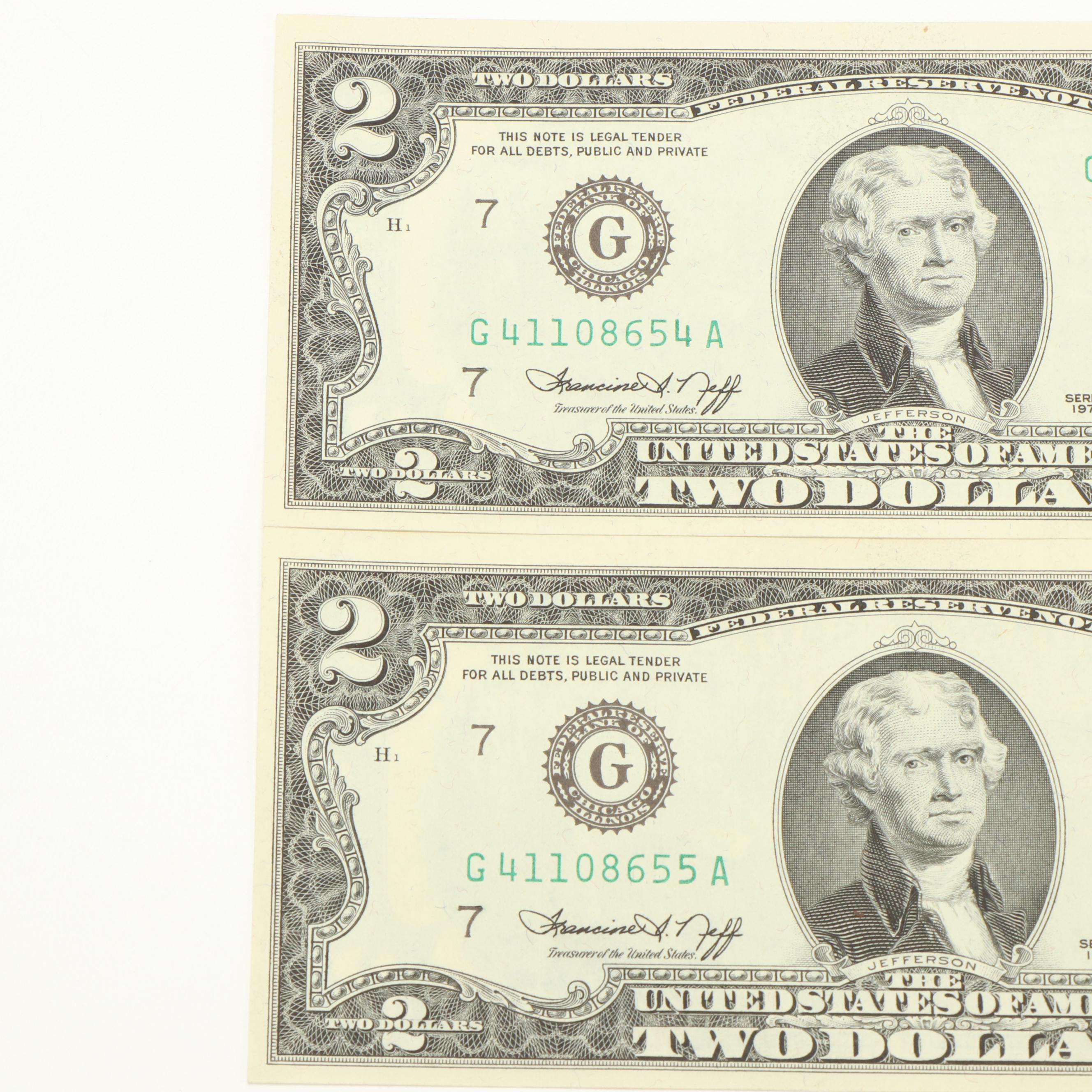 Collection of Fourteen United States Two Dollar Bills
