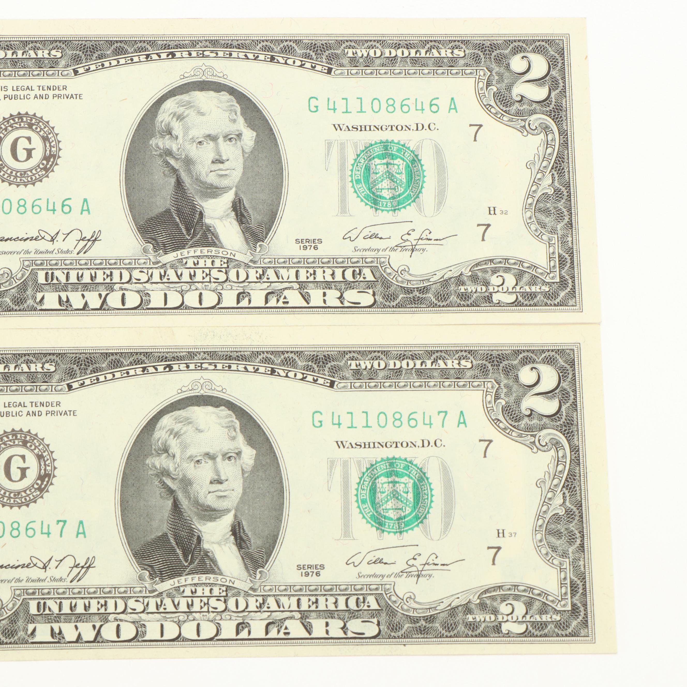 Collection of Fourteen United States Two Dollar Bills