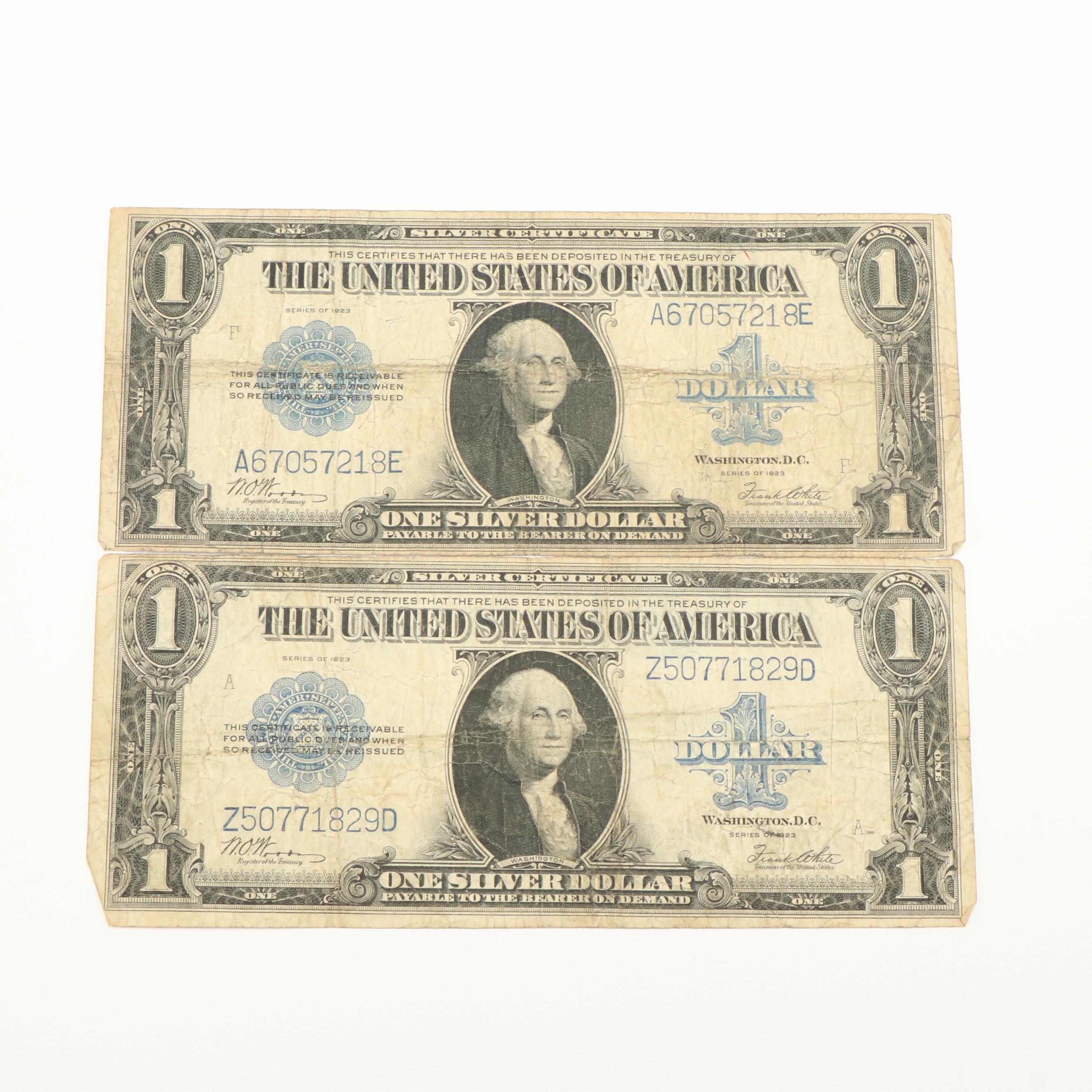 Two 1923 Large Size United States One Dollar Silver Certificates