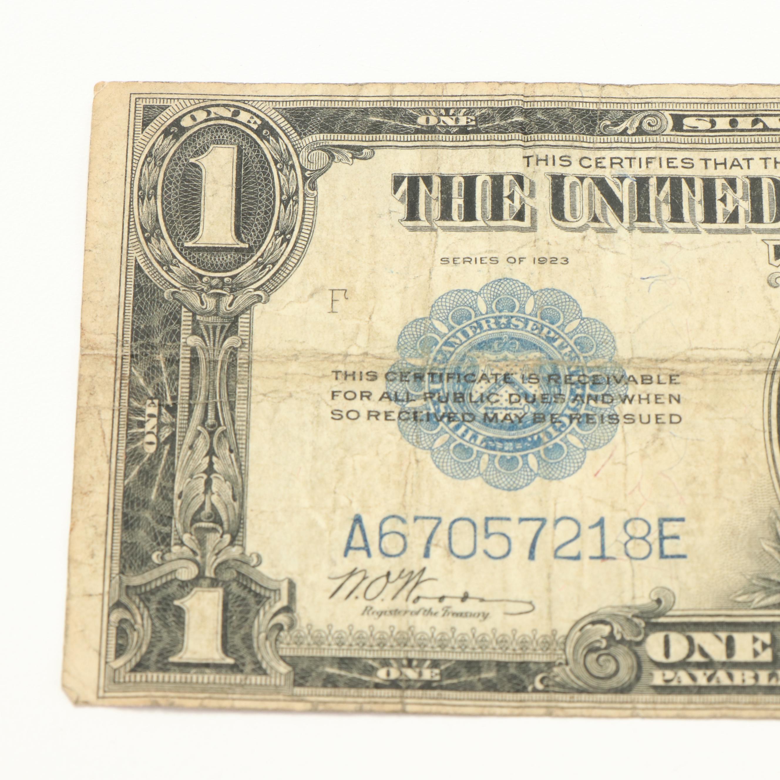 Two 1923 Large Size United States One Dollar Silver Certificates