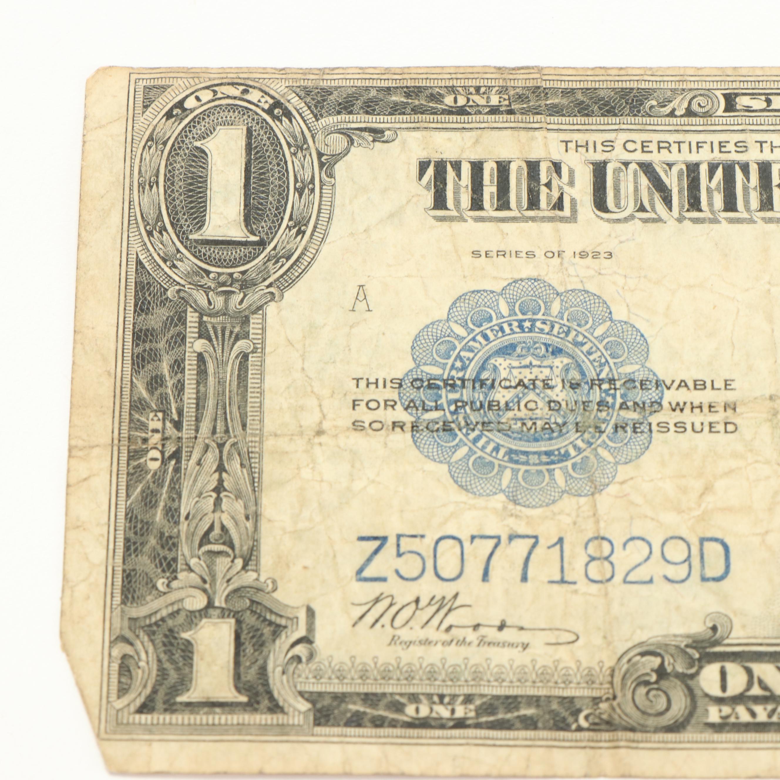 Two 1923 Large Size United States One Dollar Silver Certificates