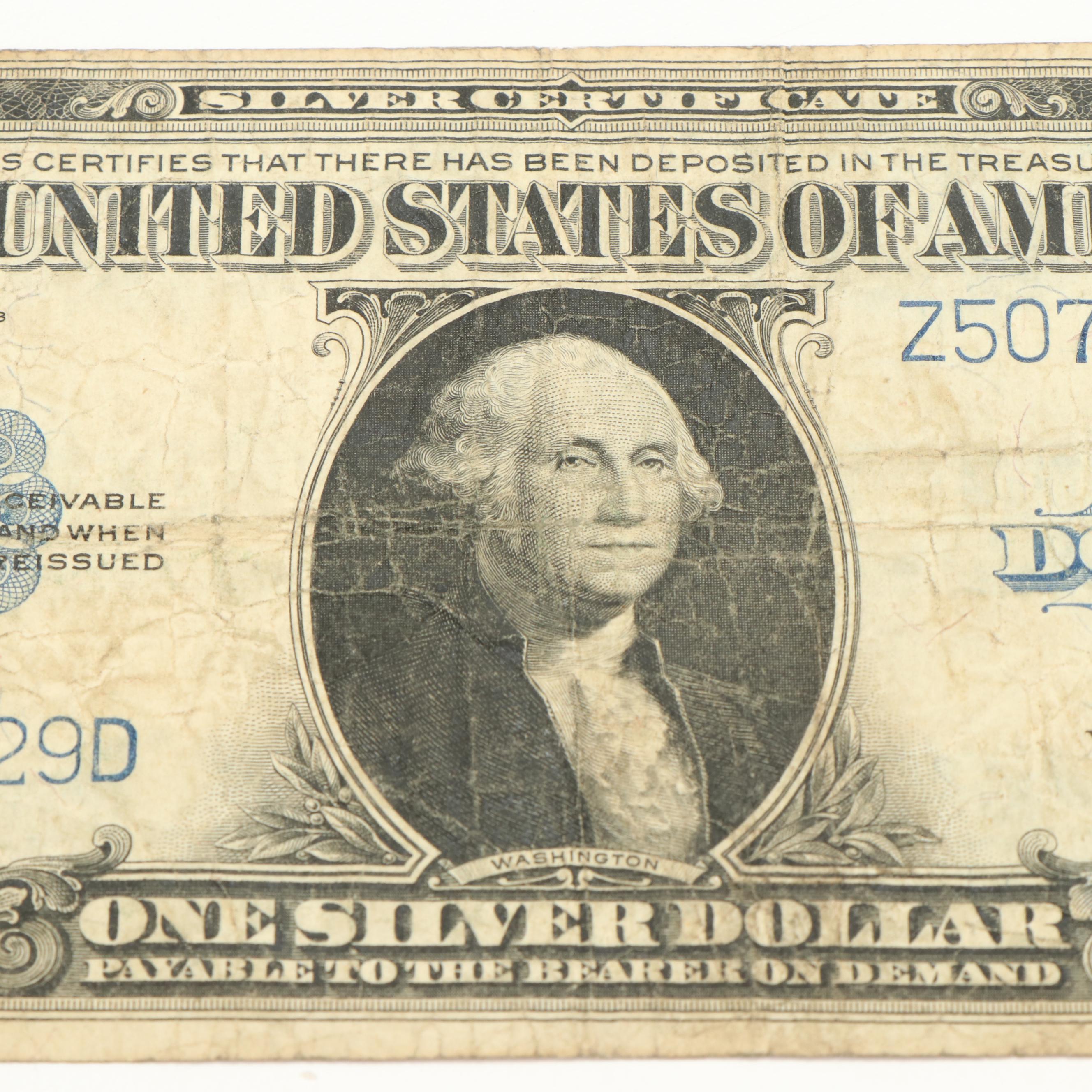 Two 1923 Large Size United States One Dollar Silver Certificates