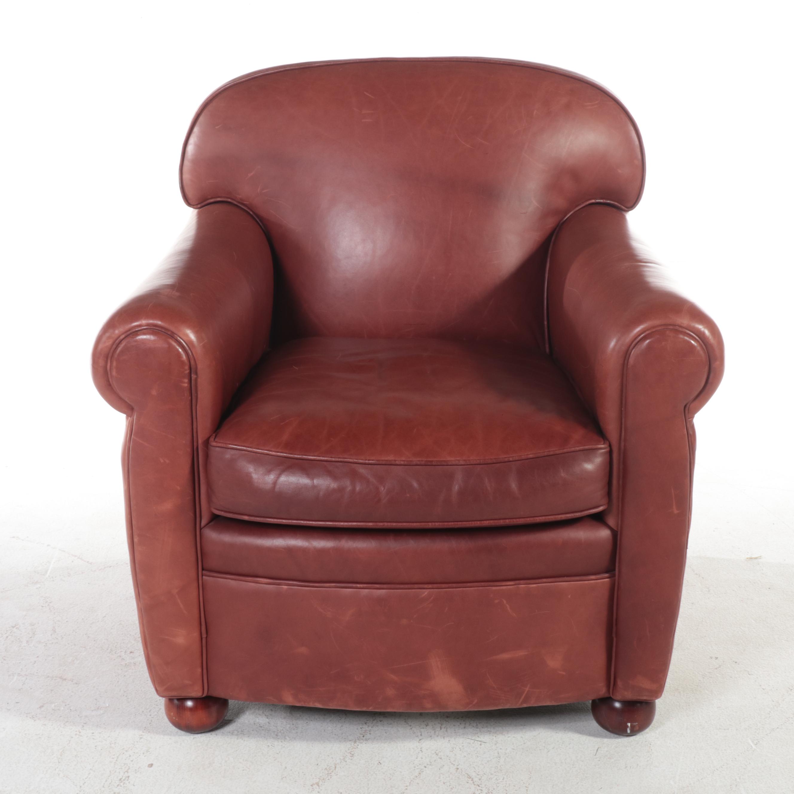 Classic Leather Inc. Mahogany and Leather Easy Armchair