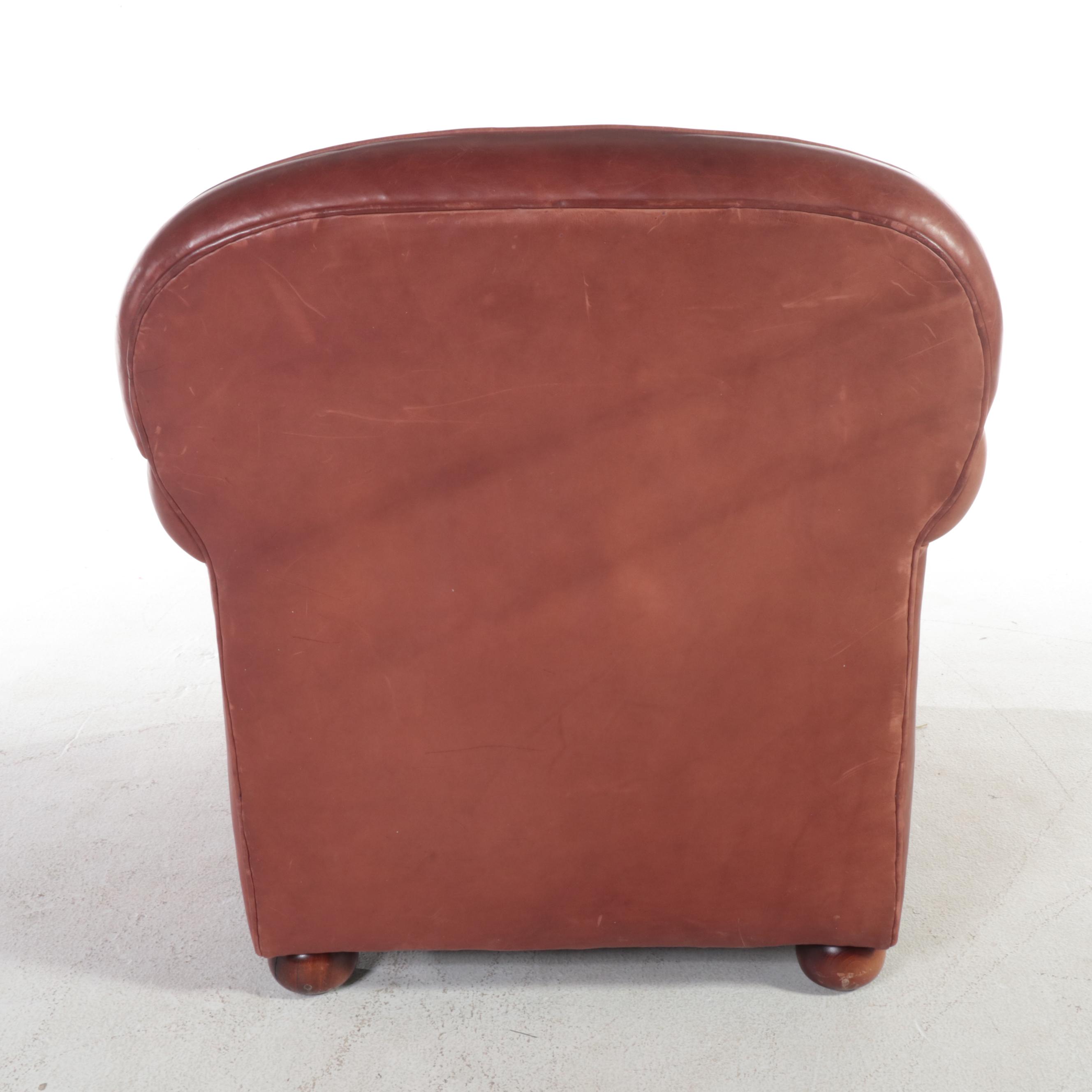 Classic Leather Inc. Mahogany and Leather Easy Armchair