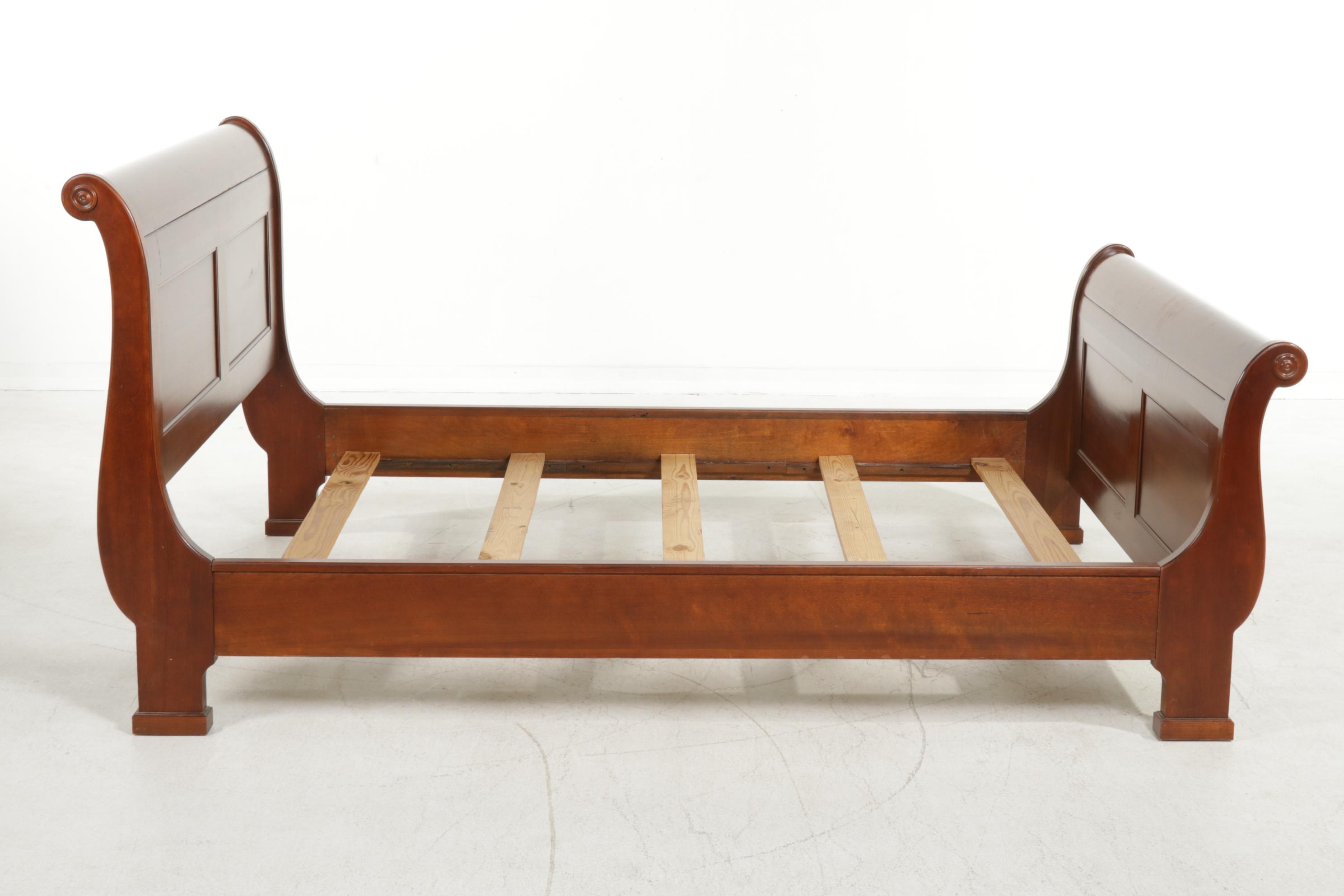 French Empire Style Cherrywood Queen Size Sleigh Bed