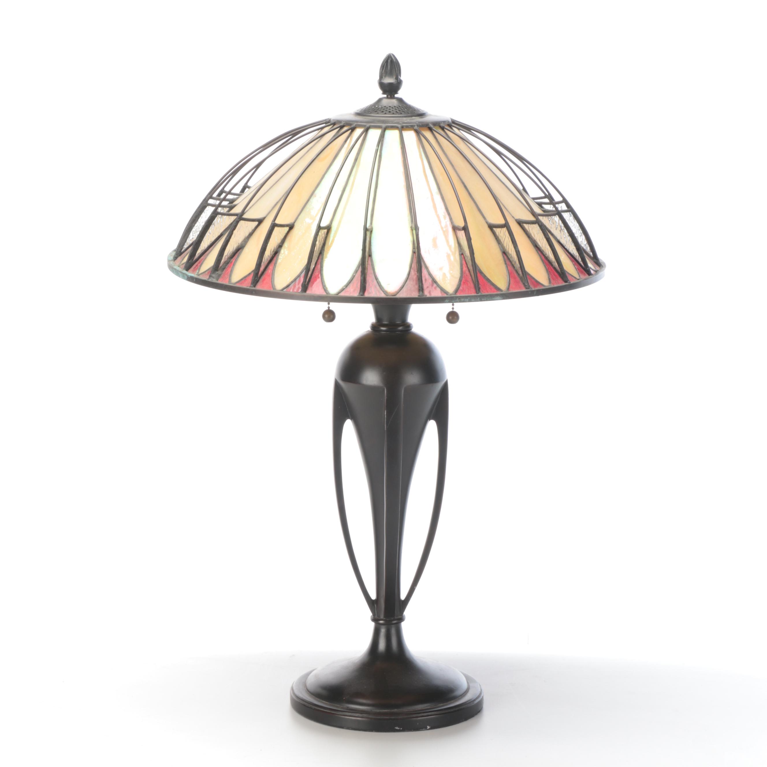 Quoizel Arts & Crafts Style Table Lamp with Stained Glass Shade