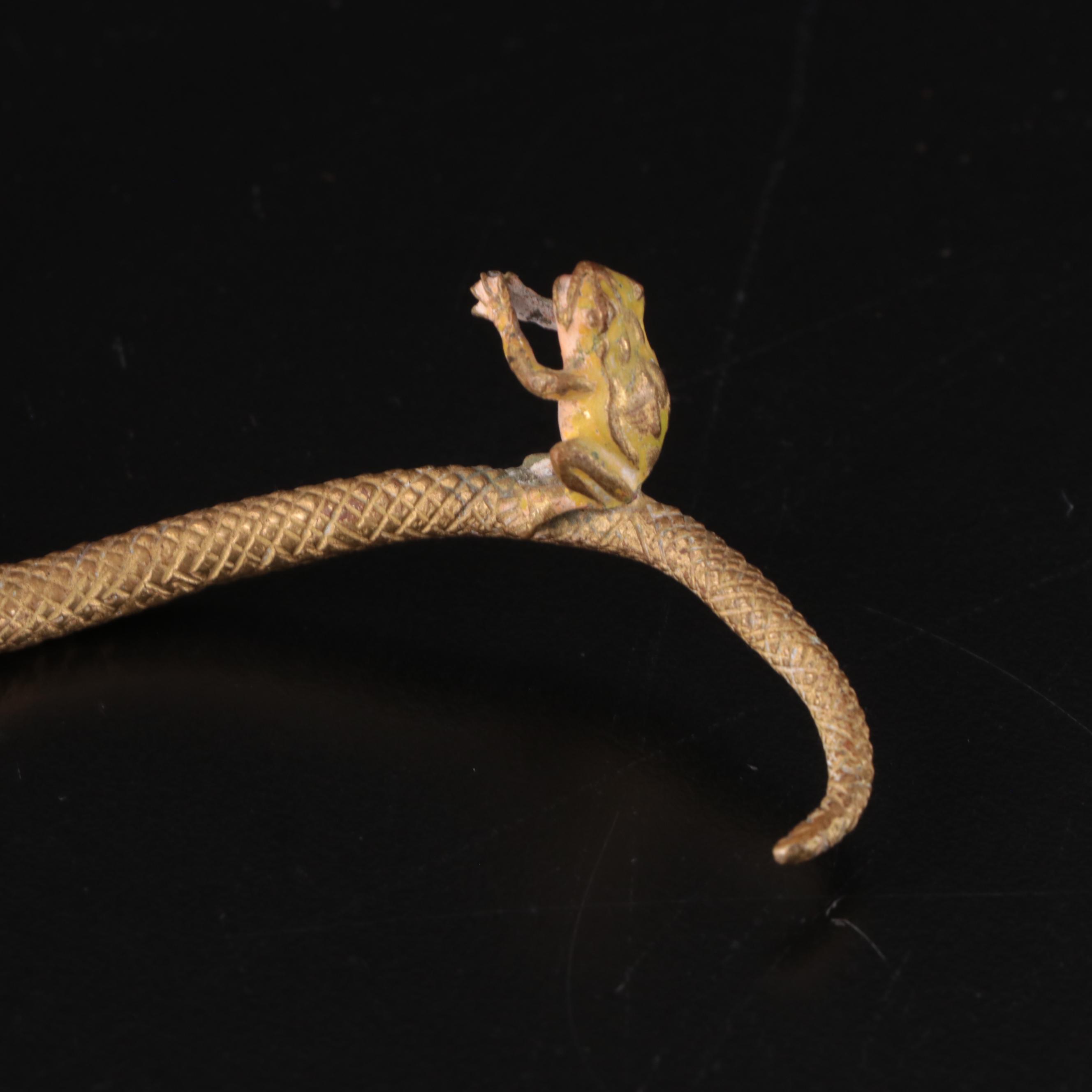 Polychrome Gilt Metal Snake and Frog Figurine, 20th Century