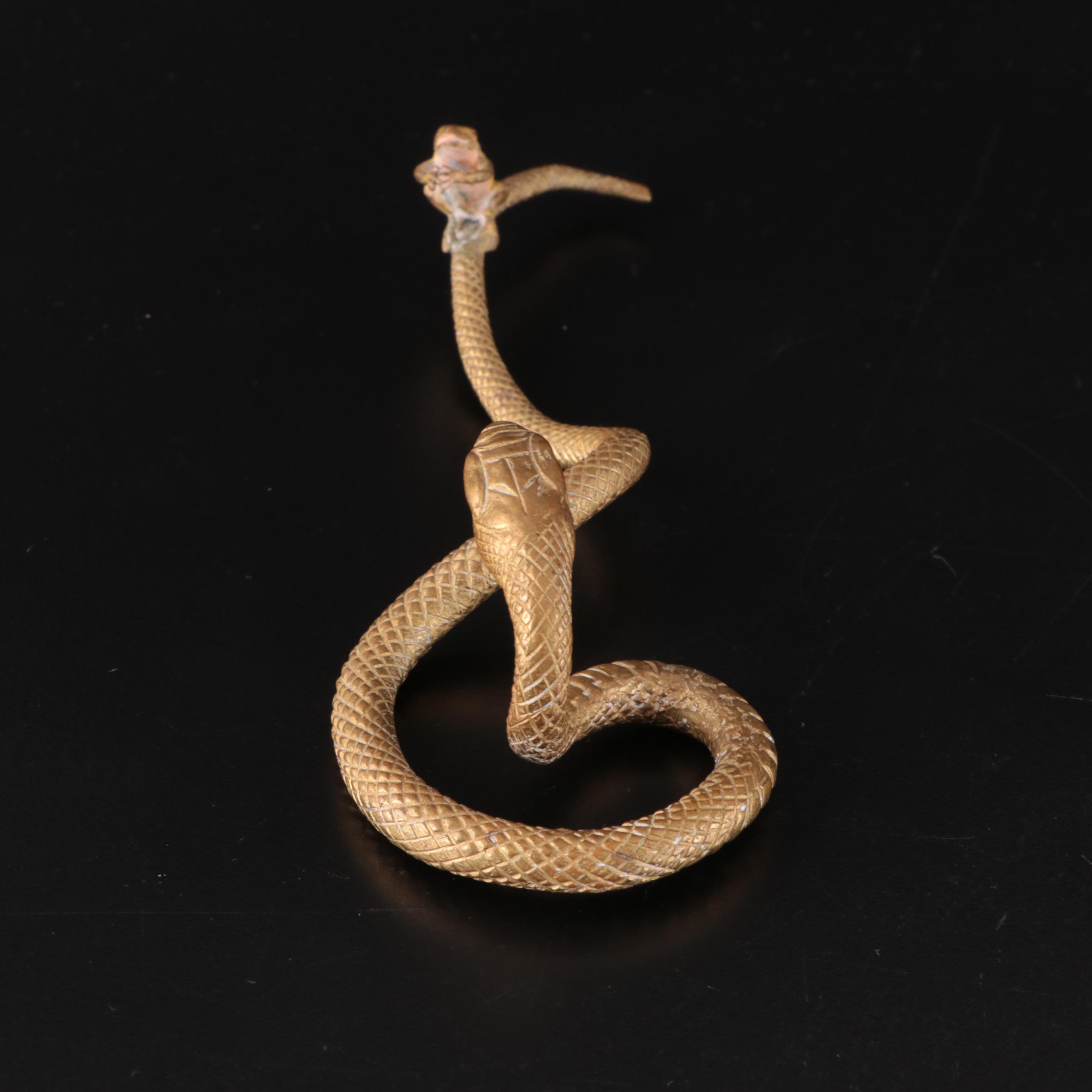 Polychrome Gilt Metal Snake and Frog Figurine, 20th Century