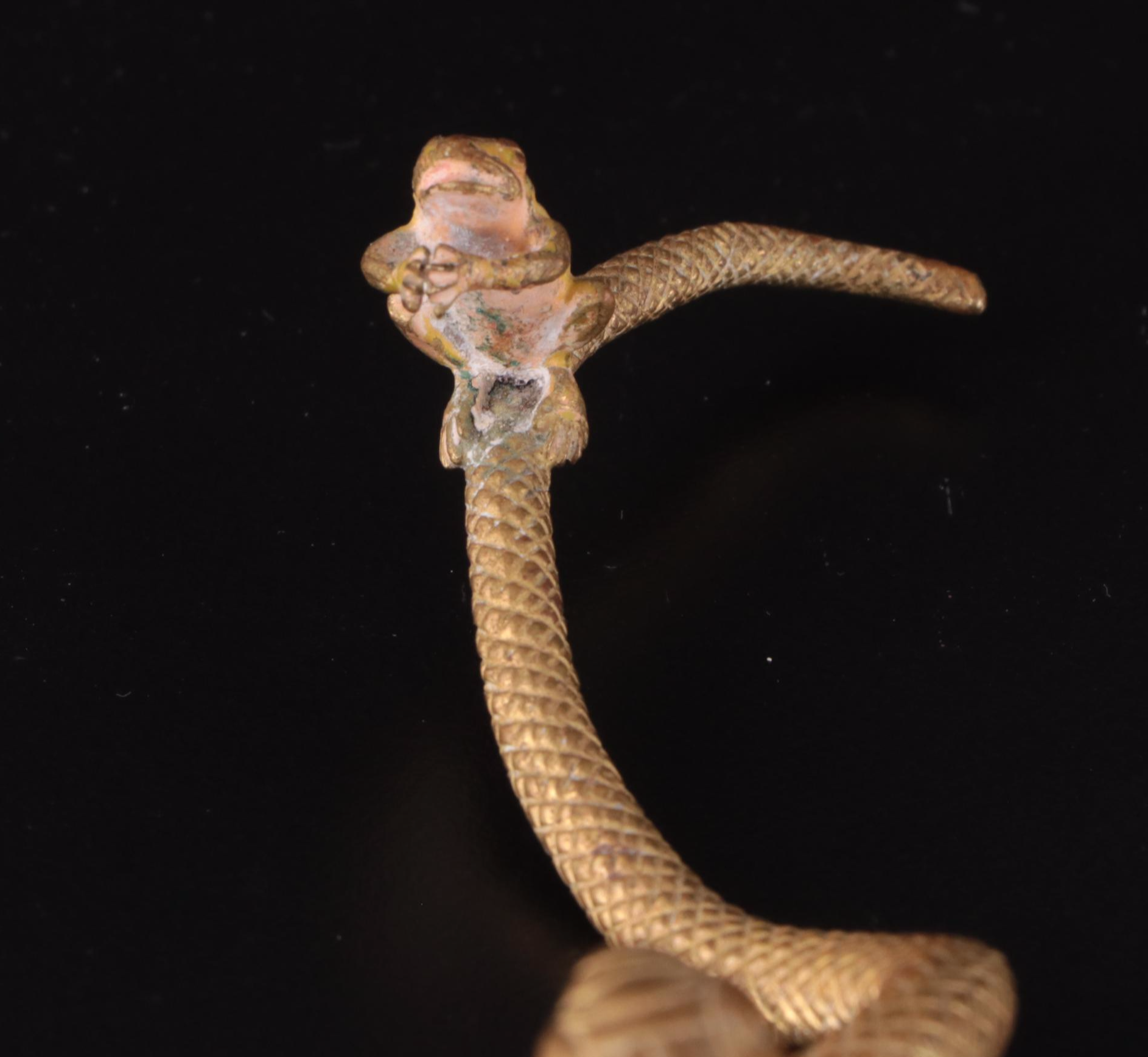 Polychrome Gilt Metal Snake and Frog Figurine, 20th Century