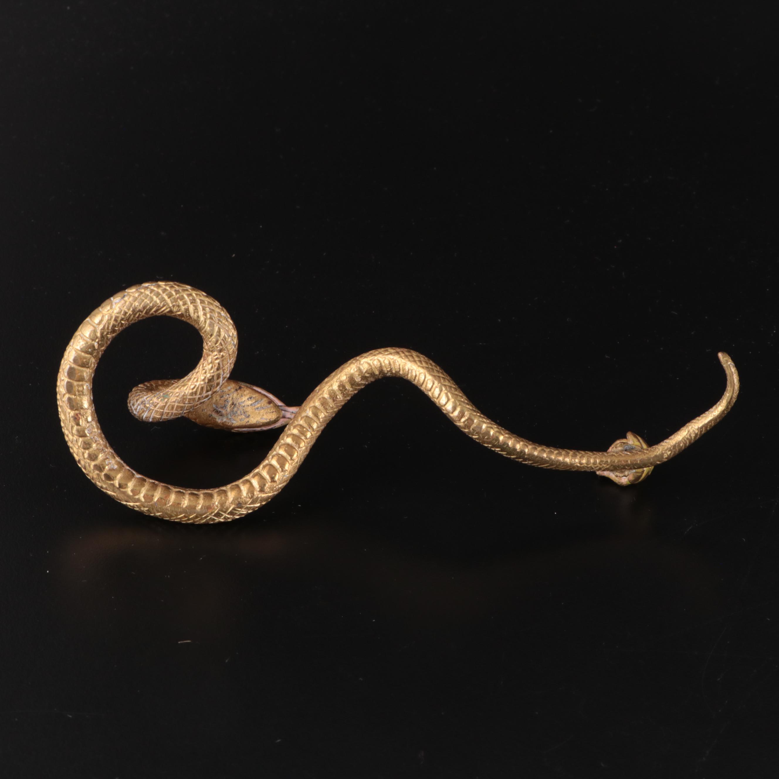 Polychrome Gilt Metal Snake and Frog Figurine, 20th Century