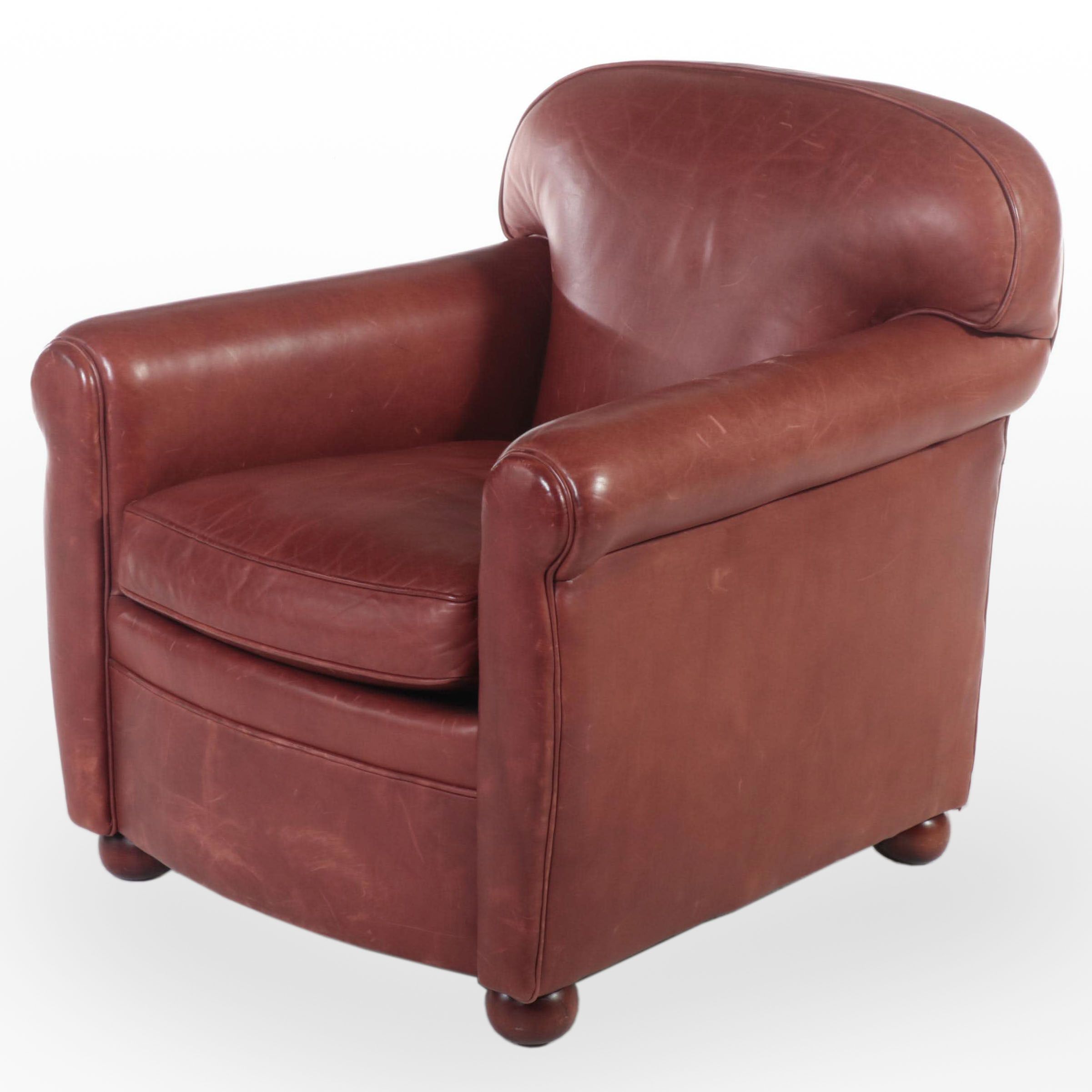 Classic Leather Inc. Mahogany and Leather Easy Armchair