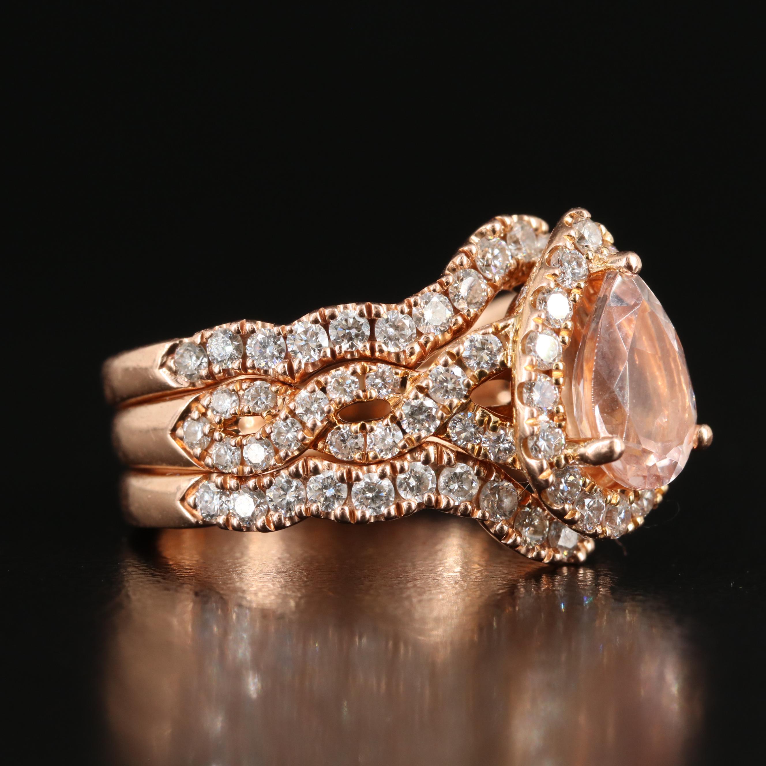 Neil Lane 14K Rose Gold Morganite and Diamond Ring Trio
