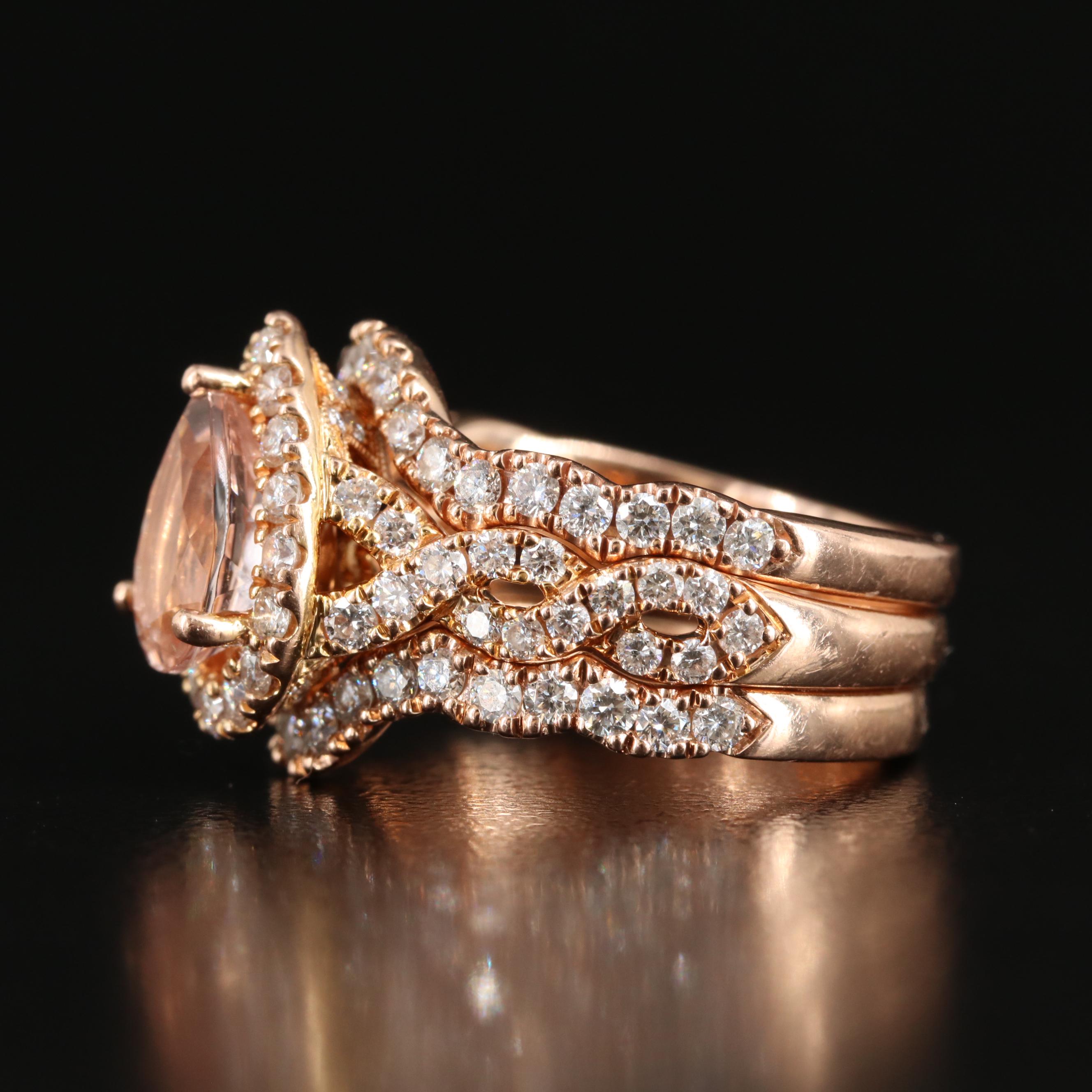 Neil Lane 14K Rose Gold Morganite and Diamond Ring Trio
