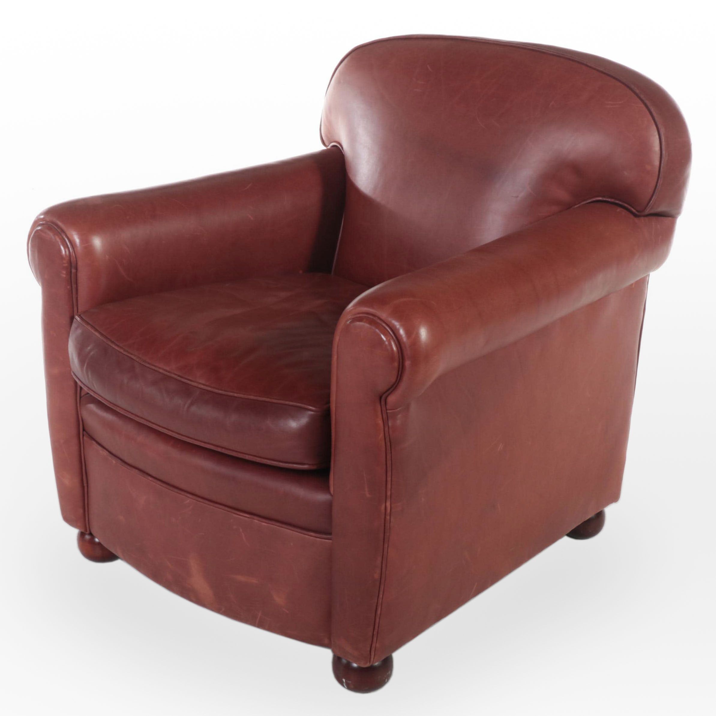 Classic Leather Inc. Mahogany and Leather Easy Armchair
