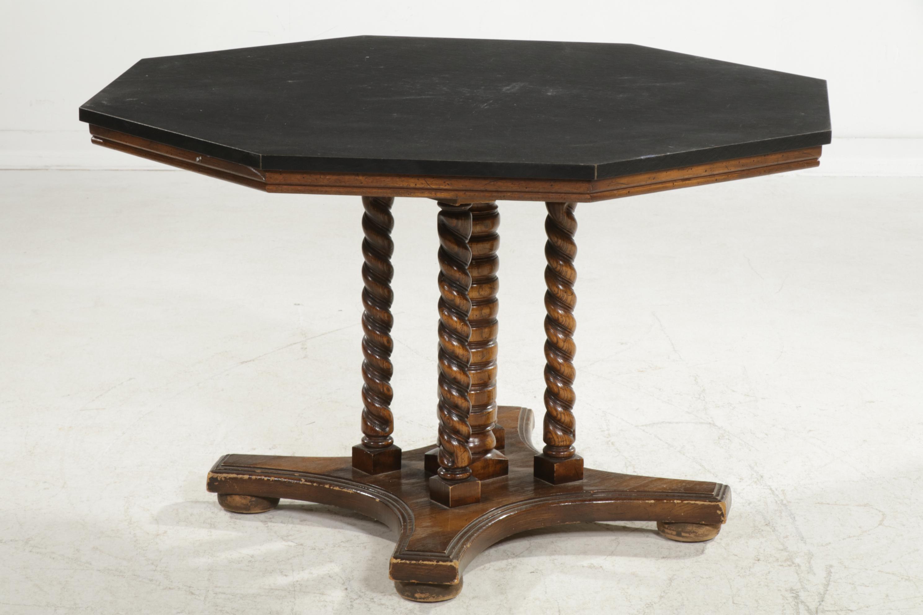 Wood, Laminate and Black Vinyl Seven-Piece Games Table Set, 1970s