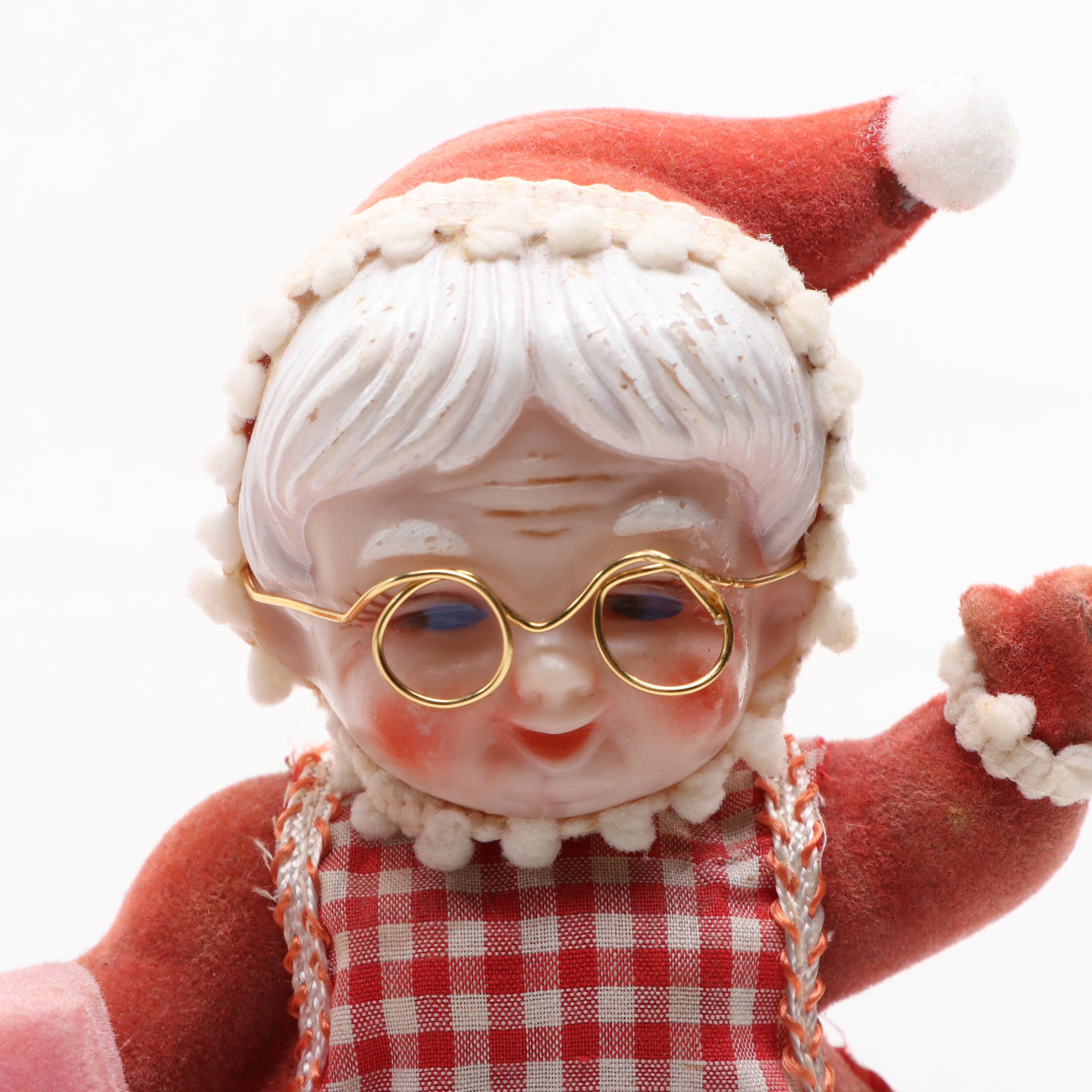 Flocked Santa and Mrs. Claus Figurines, Mid-20th Century