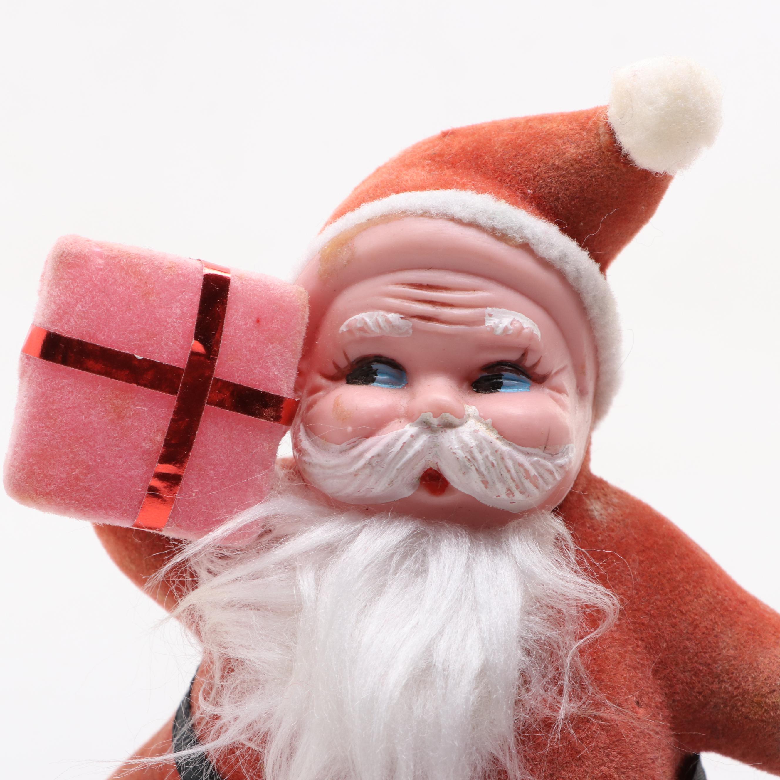 Flocked Santa and Mrs. Claus Figurines, Mid-20th Century