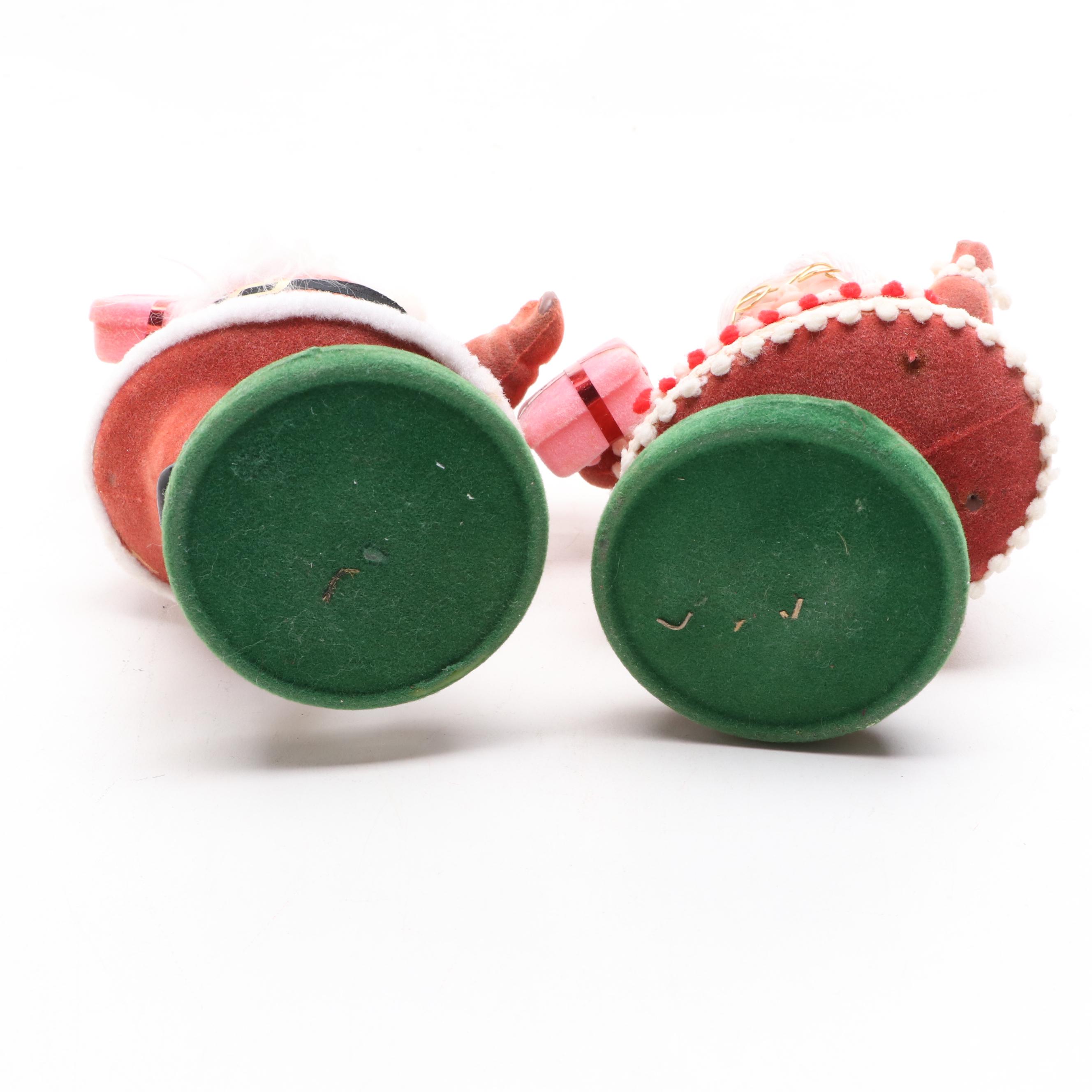 Flocked Santa and Mrs. Claus Figurines, Mid-20th Century