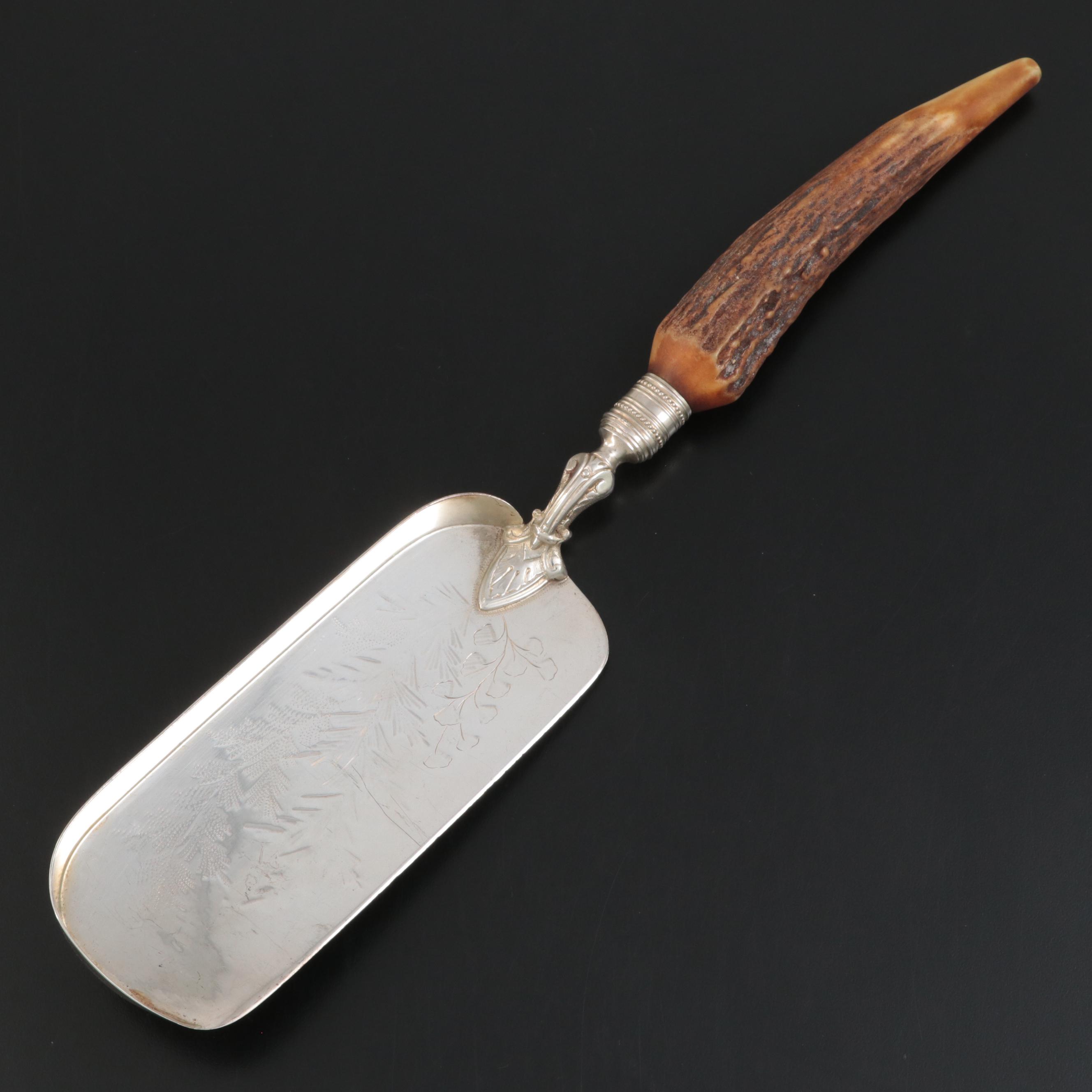 Silver Plate Silent Butler with Antler Handle, Late 19th/ Early 20th Century