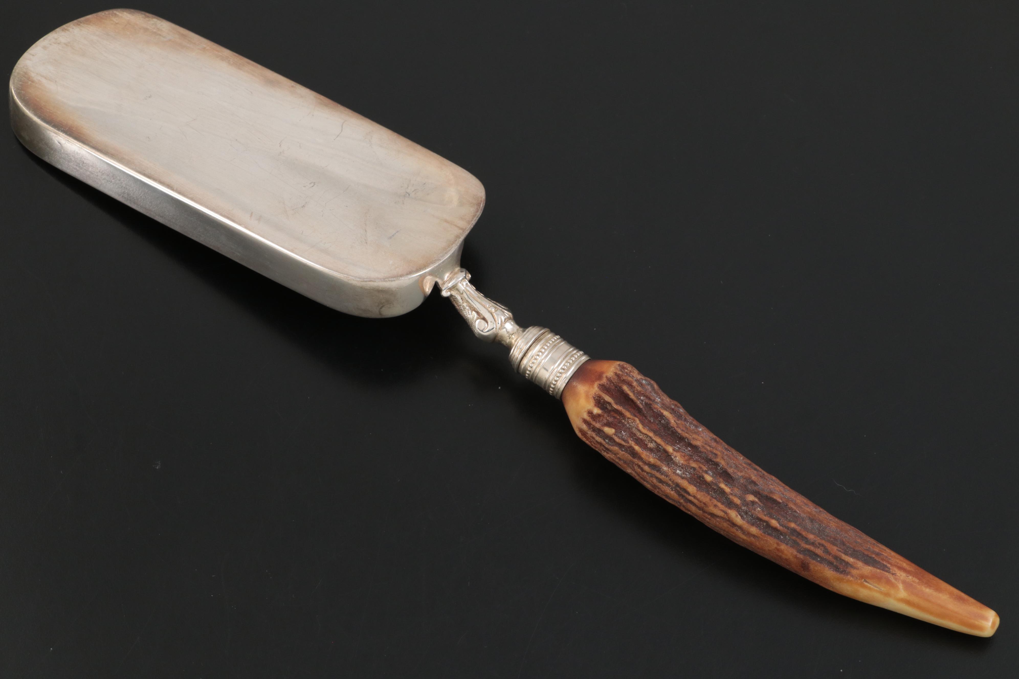 Silver Plate Silent Butler with Antler Handle, Late 19th/ Early 20th Century