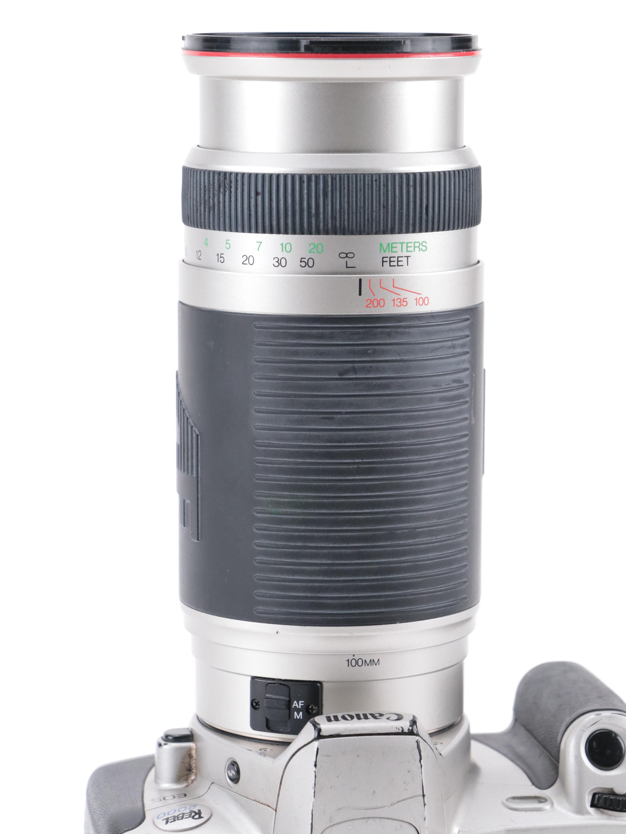 Canon EOS Rebel 2000 and EOS Elan II E 35mm Film Cameras With Lenses