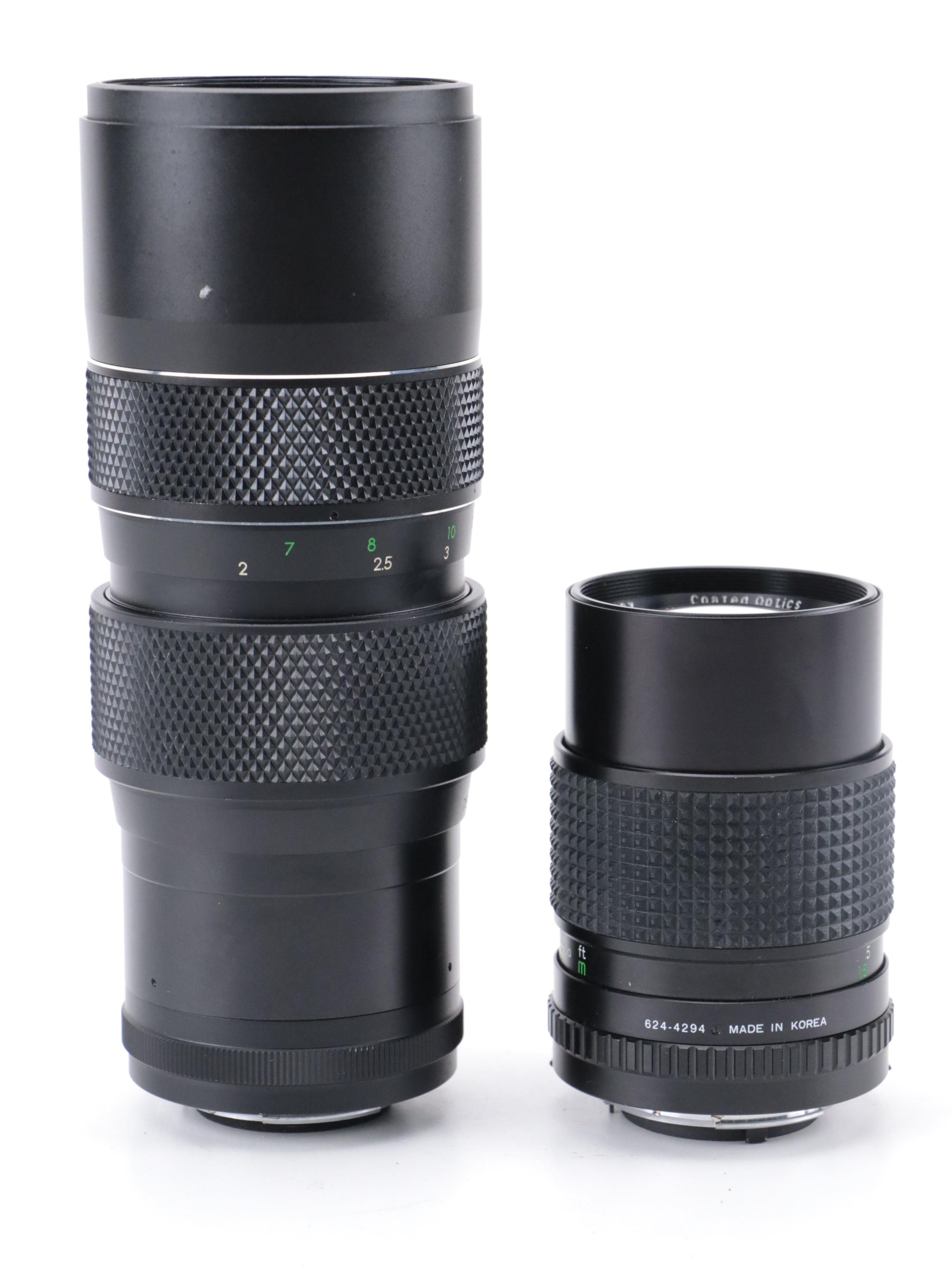 Nikon EM 35mm Camera with 135 and 205mm Lenses