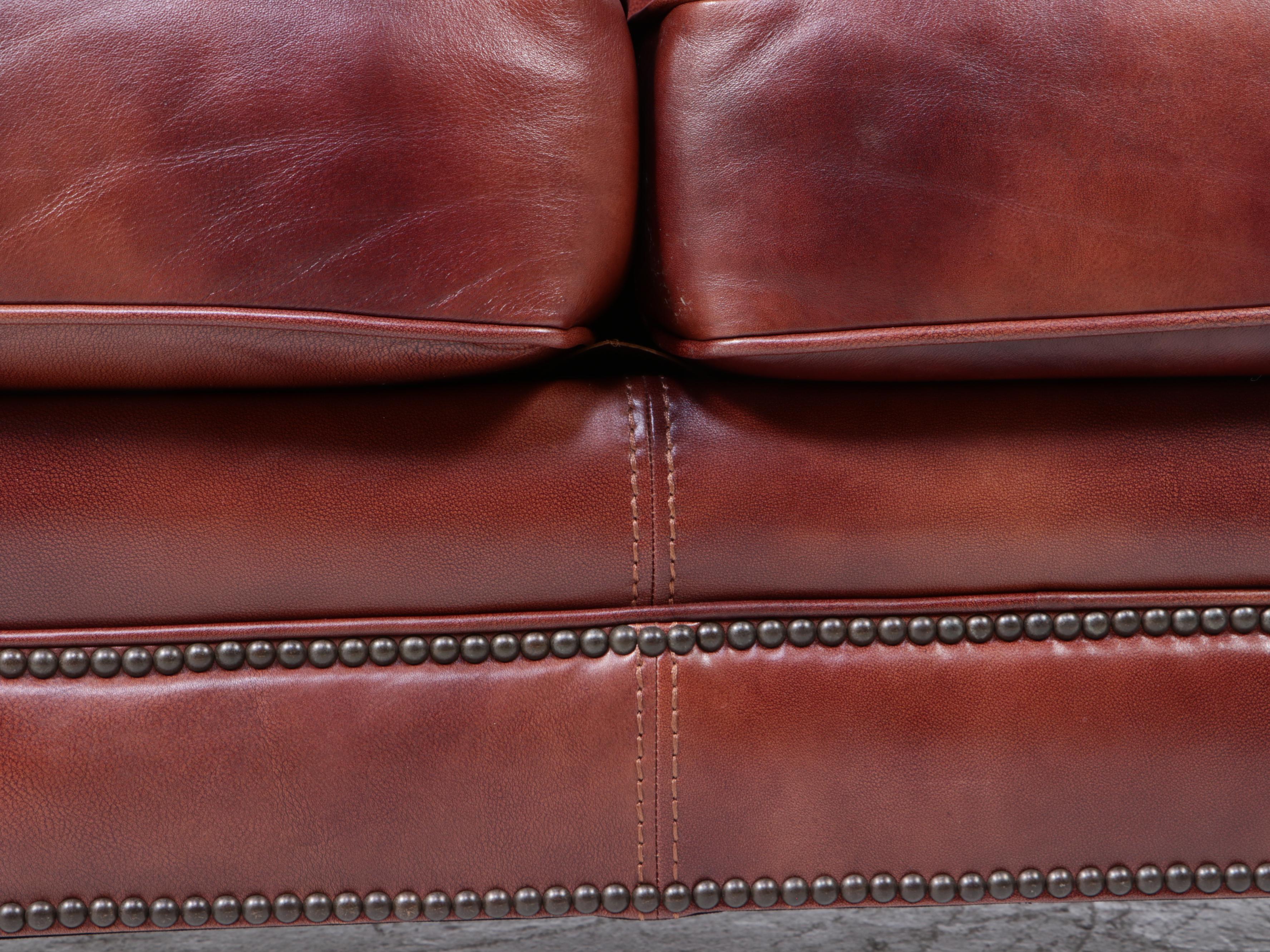 Flexsteel Leather-Upholstered and Brass-Tacked Loveseat