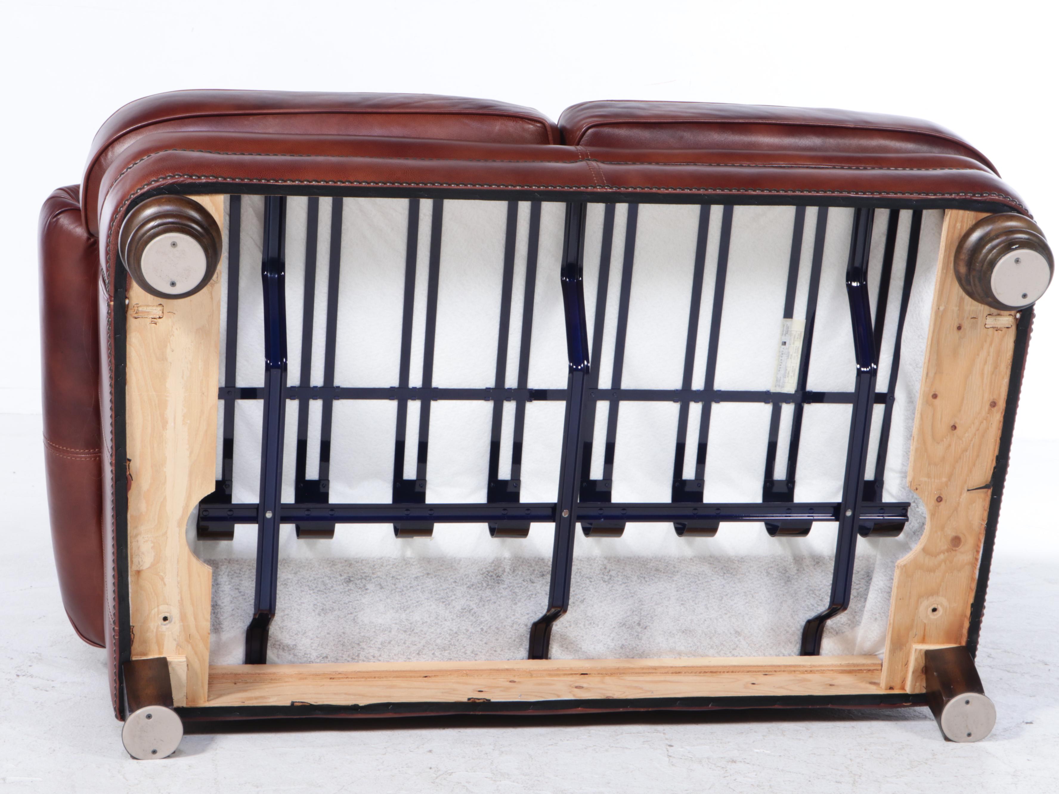 Flexsteel Leather-Upholstered and Brass-Tacked Loveseat