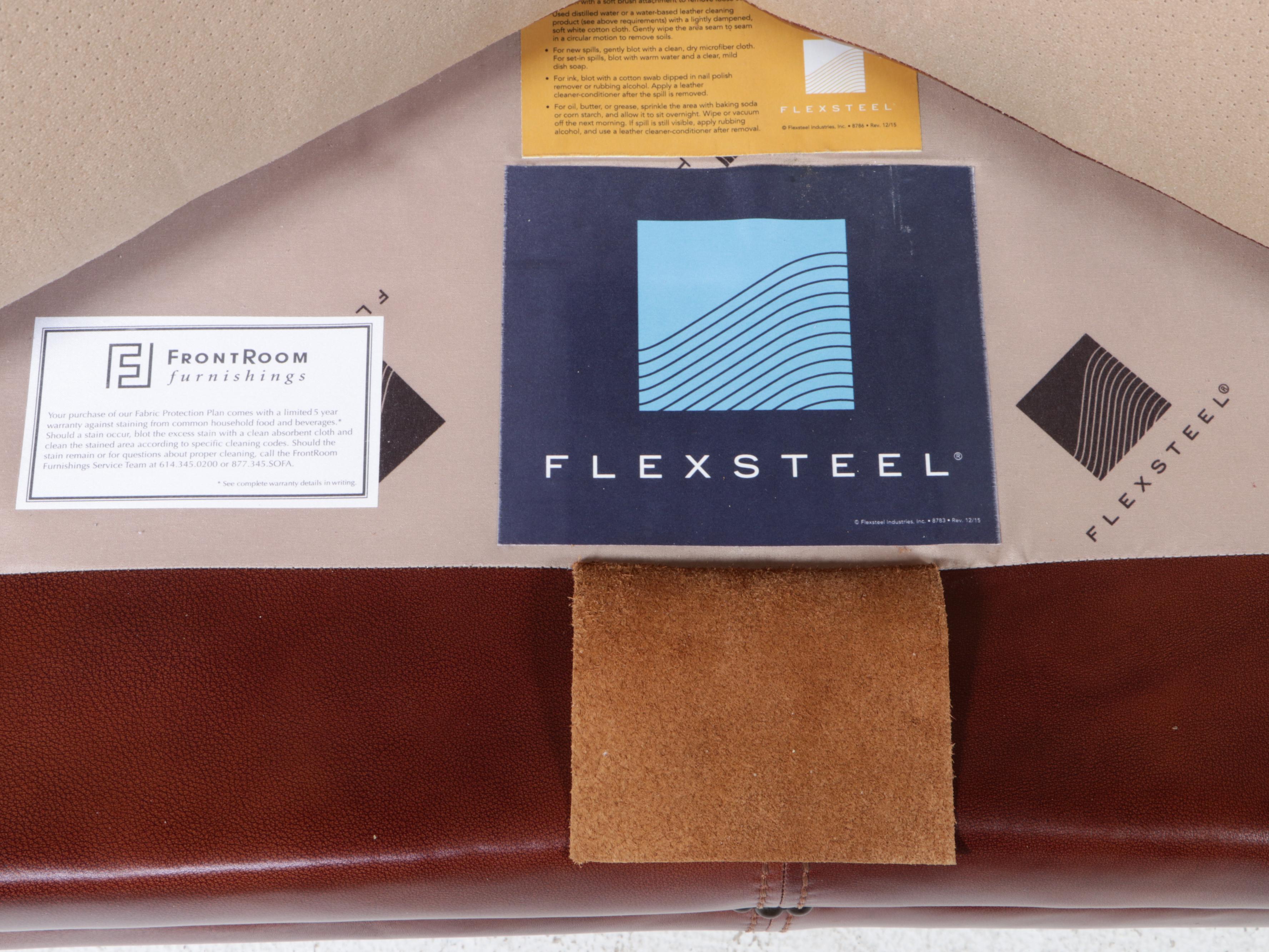 Flexsteel Leather-Upholstered and Brass-Tacked Loveseat