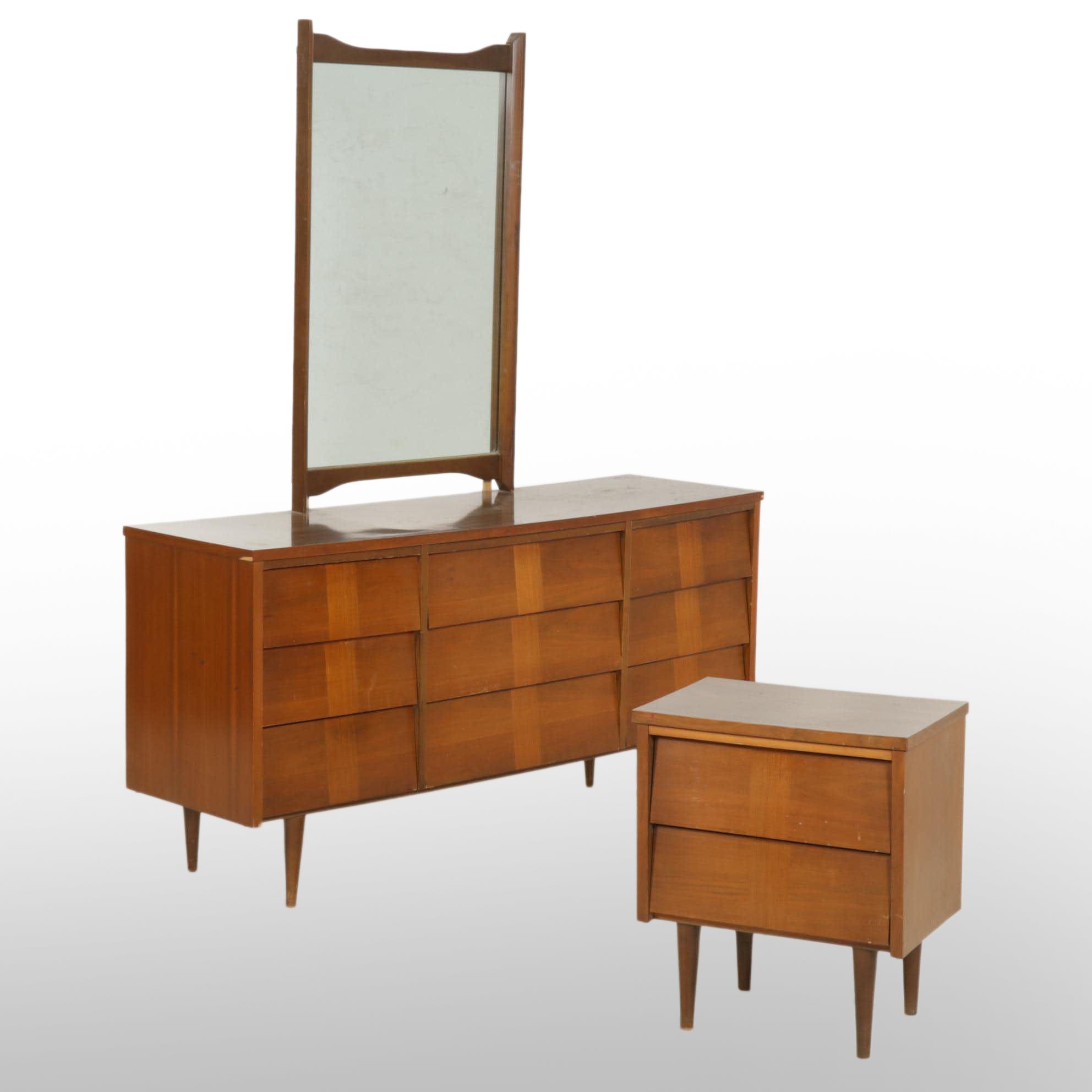 Ward Mid Century Modern "Baby Steps" Walnut Dresser and Nightstand EBTH