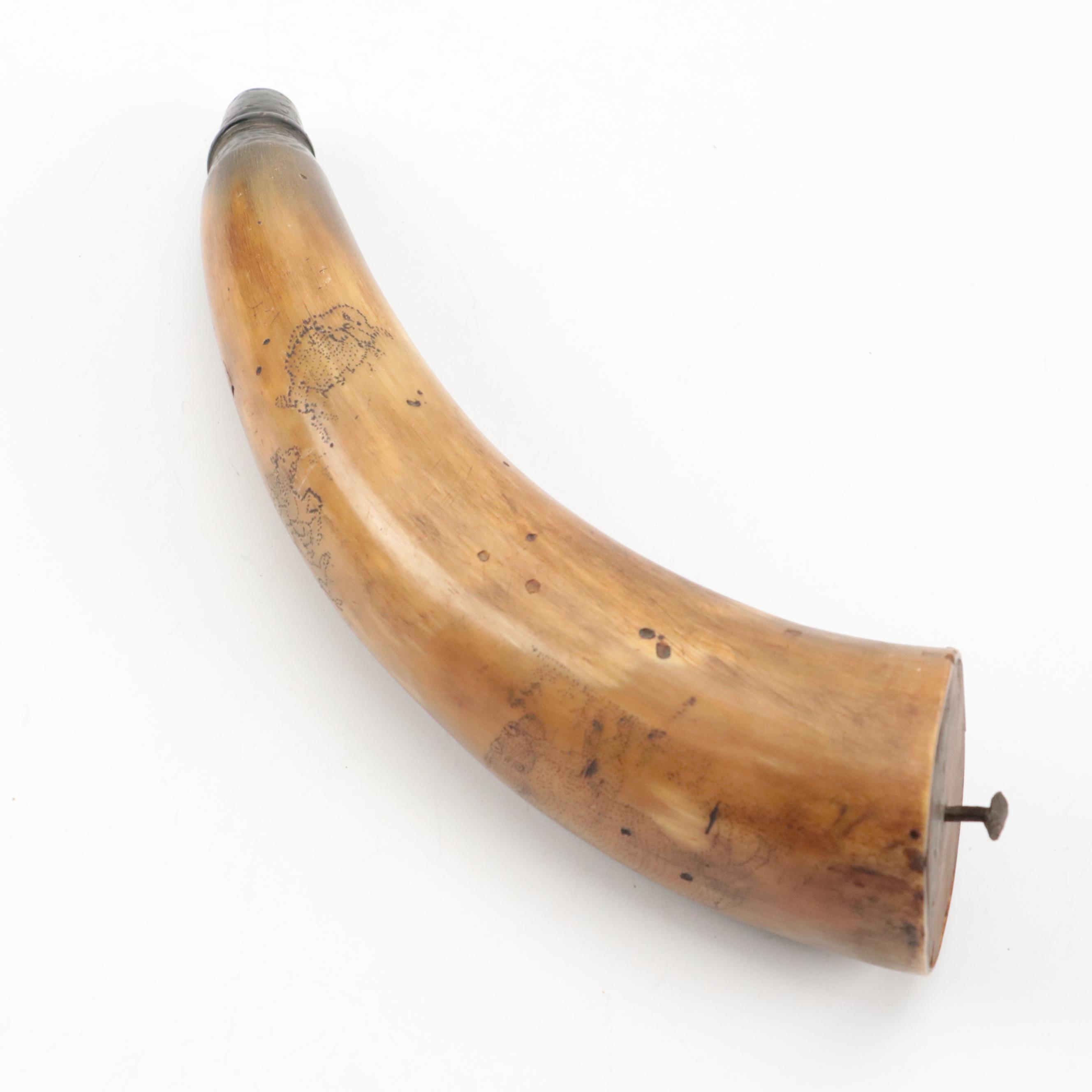 Gun Powder Horn with Engraved Design