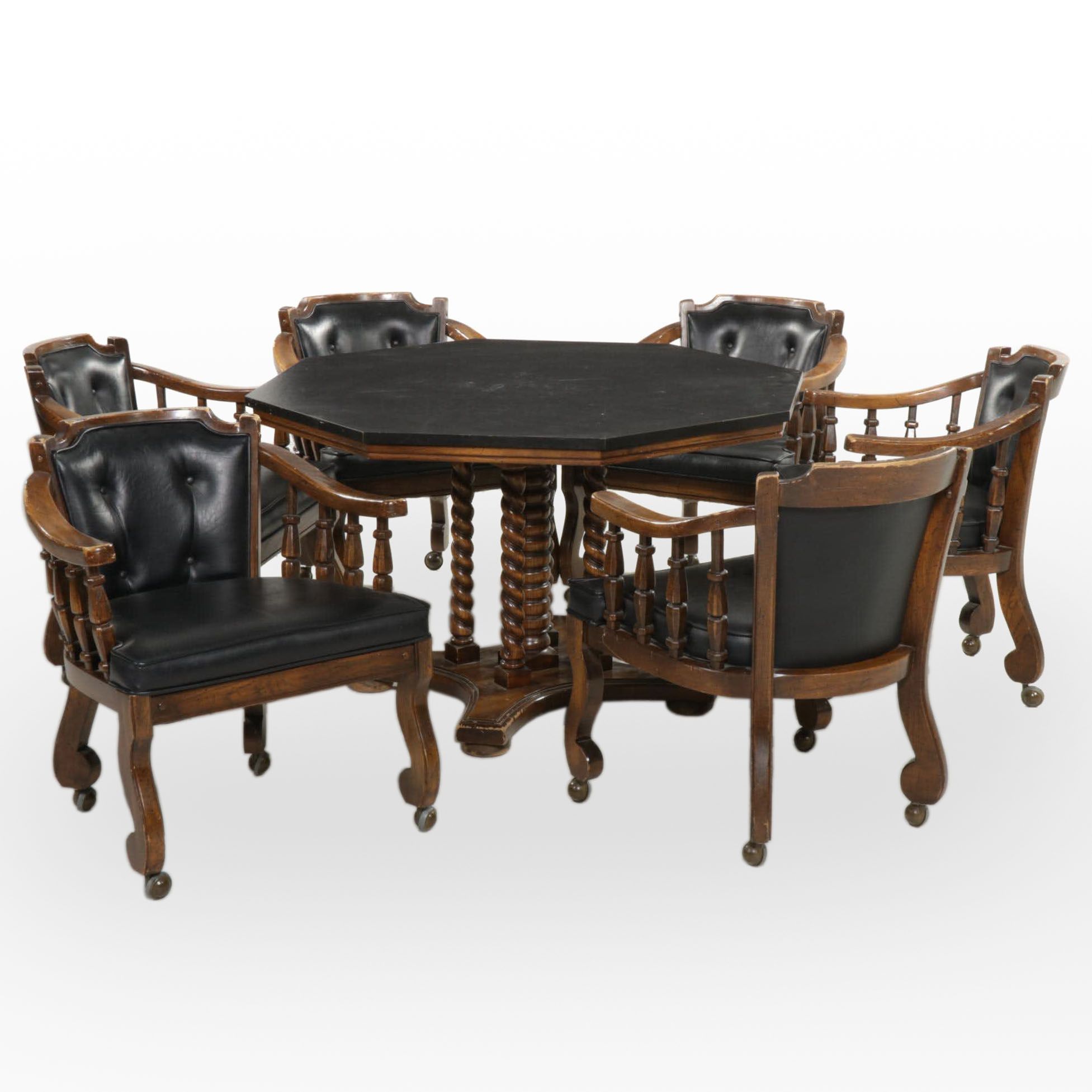 Wood, Laminate and Black Vinyl Seven-Piece Games Table Set, 1970s