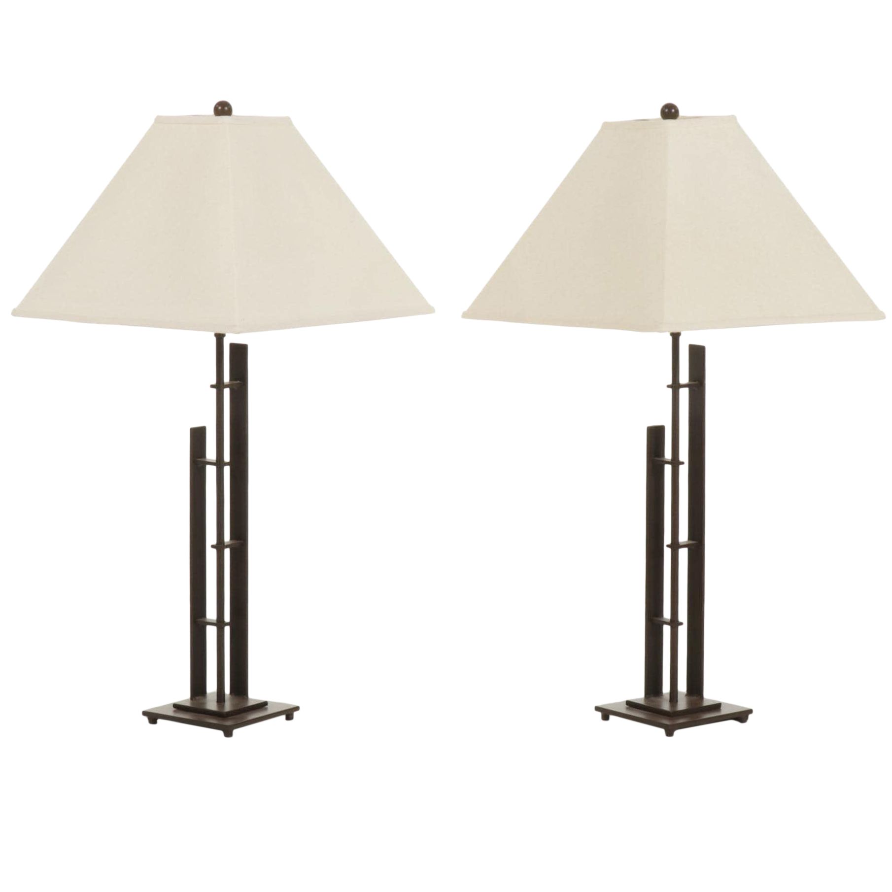 Black Metal Table Lamps With Pyramid Shades, Late 20th Century