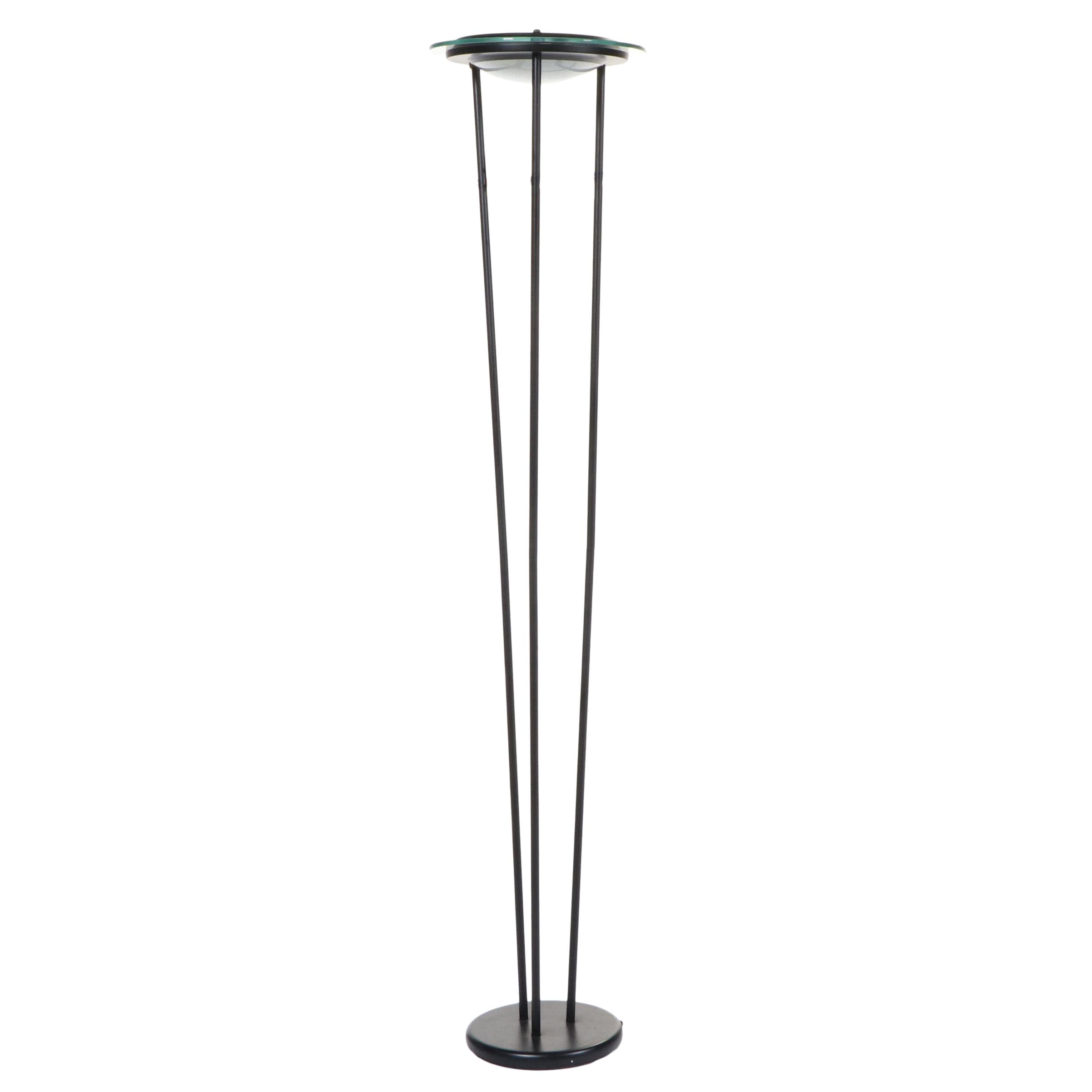 Lite Source Black Metal Deco Revival Halogen Torchiere Floor Lamp, Late 20th C