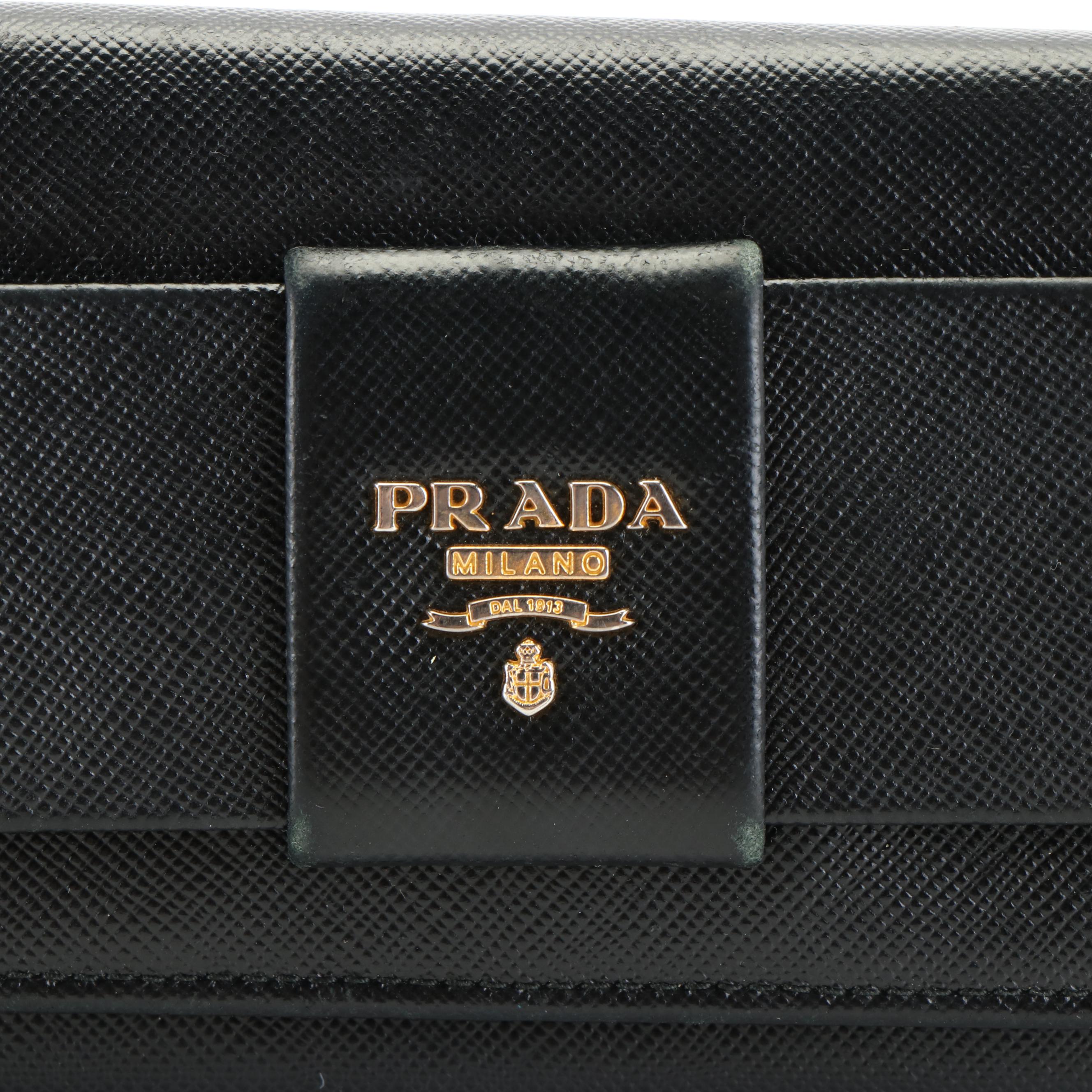 Prada Bow Continental Wallet in Black Saffiano Lux Leather