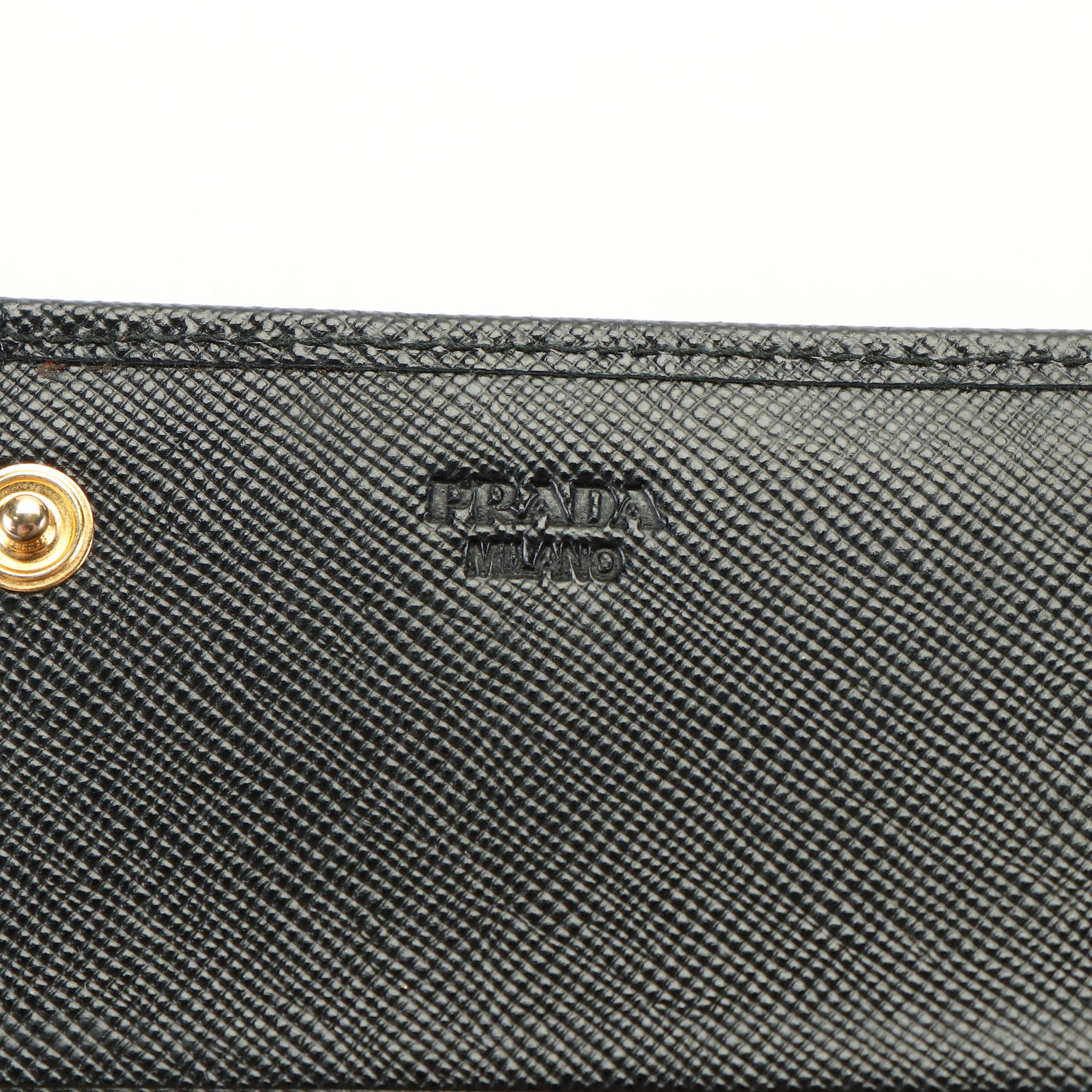 Prada Bow Continental Wallet in Black Saffiano Lux Leather