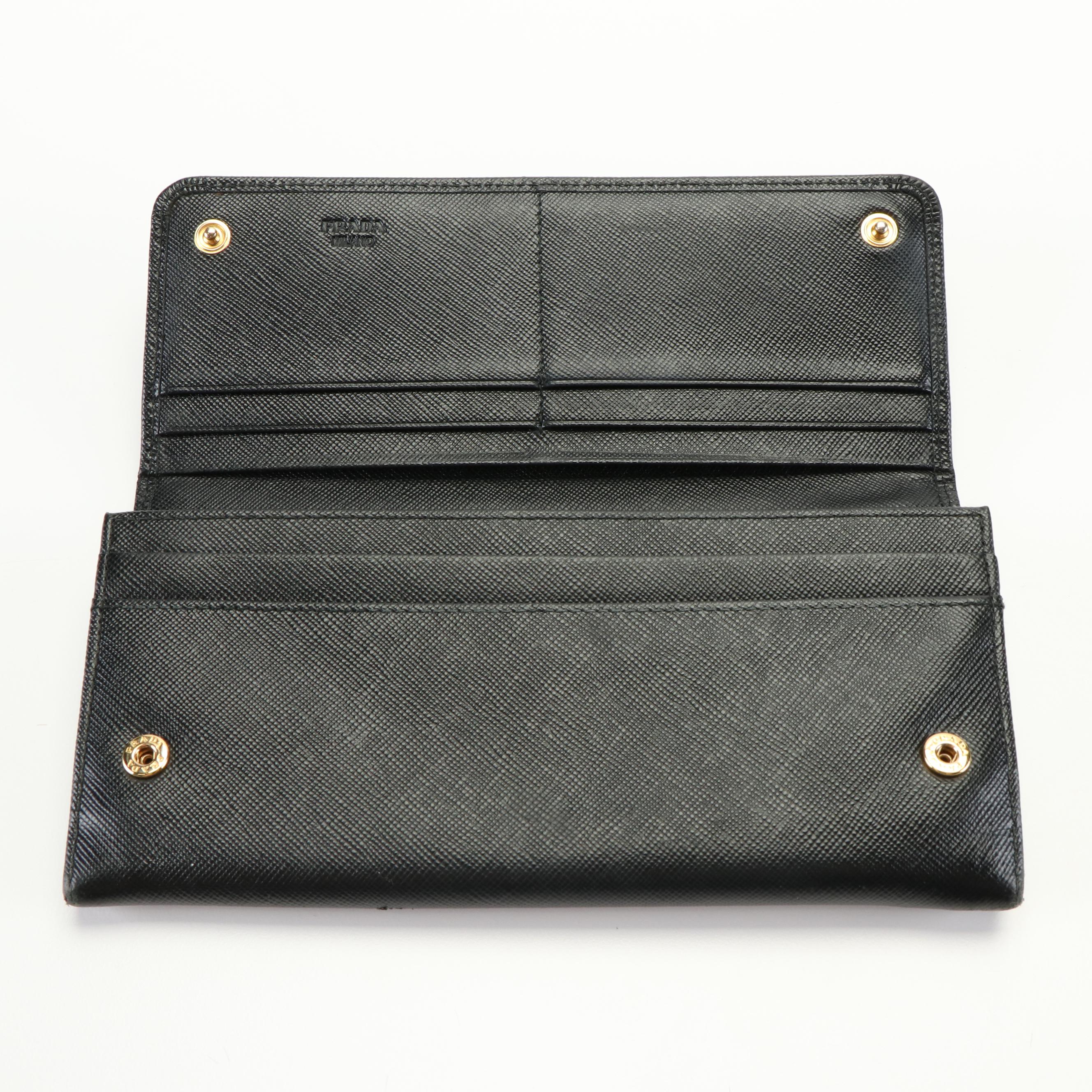 Prada Bow Continental Wallet in Black Saffiano Lux Leather