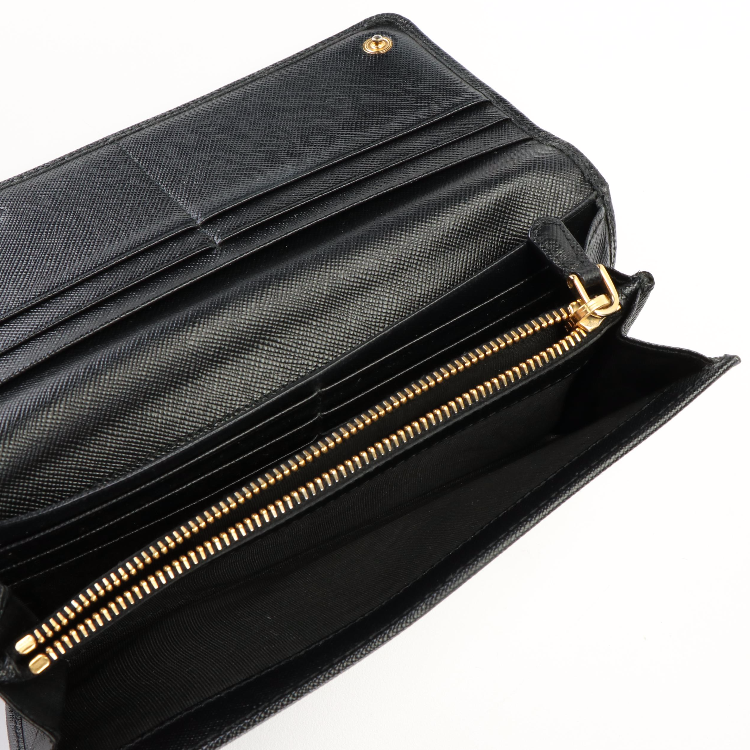Prada Bow Continental Wallet in Black Saffiano Lux Leather