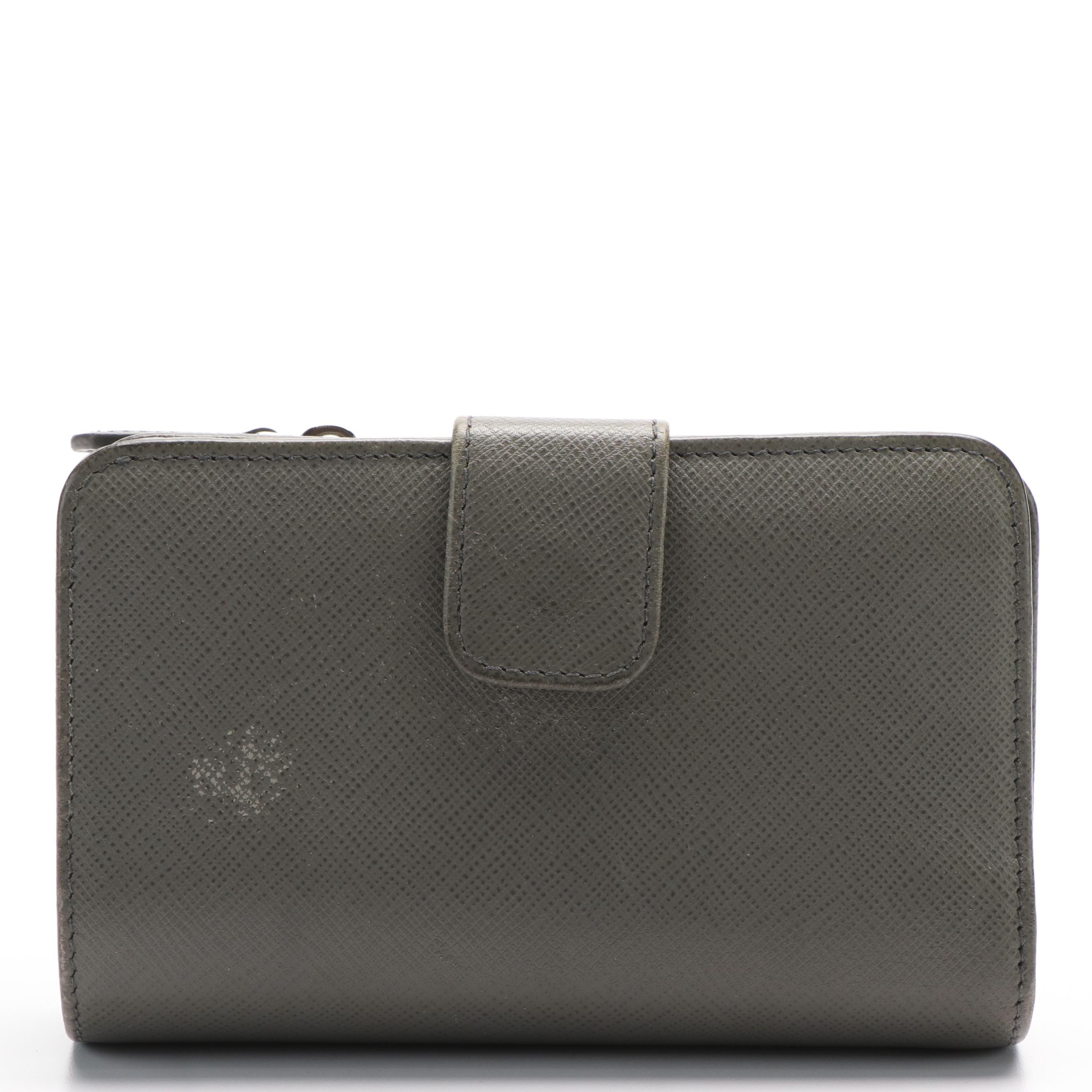 Prada Zip Around Continental Wallet in Grey Saffiano Leather
