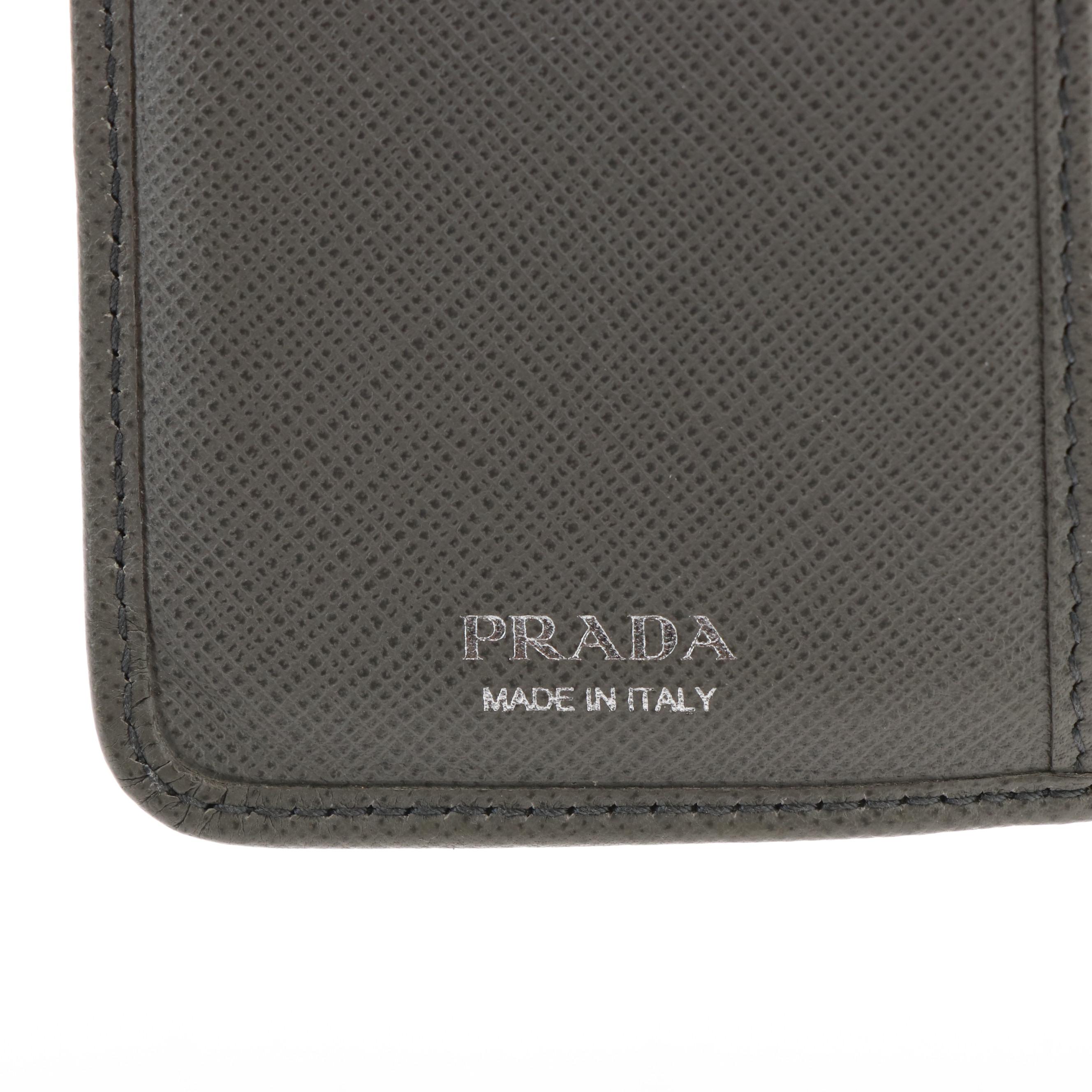 Prada Zip Around Continental Wallet in Grey Saffiano Leather