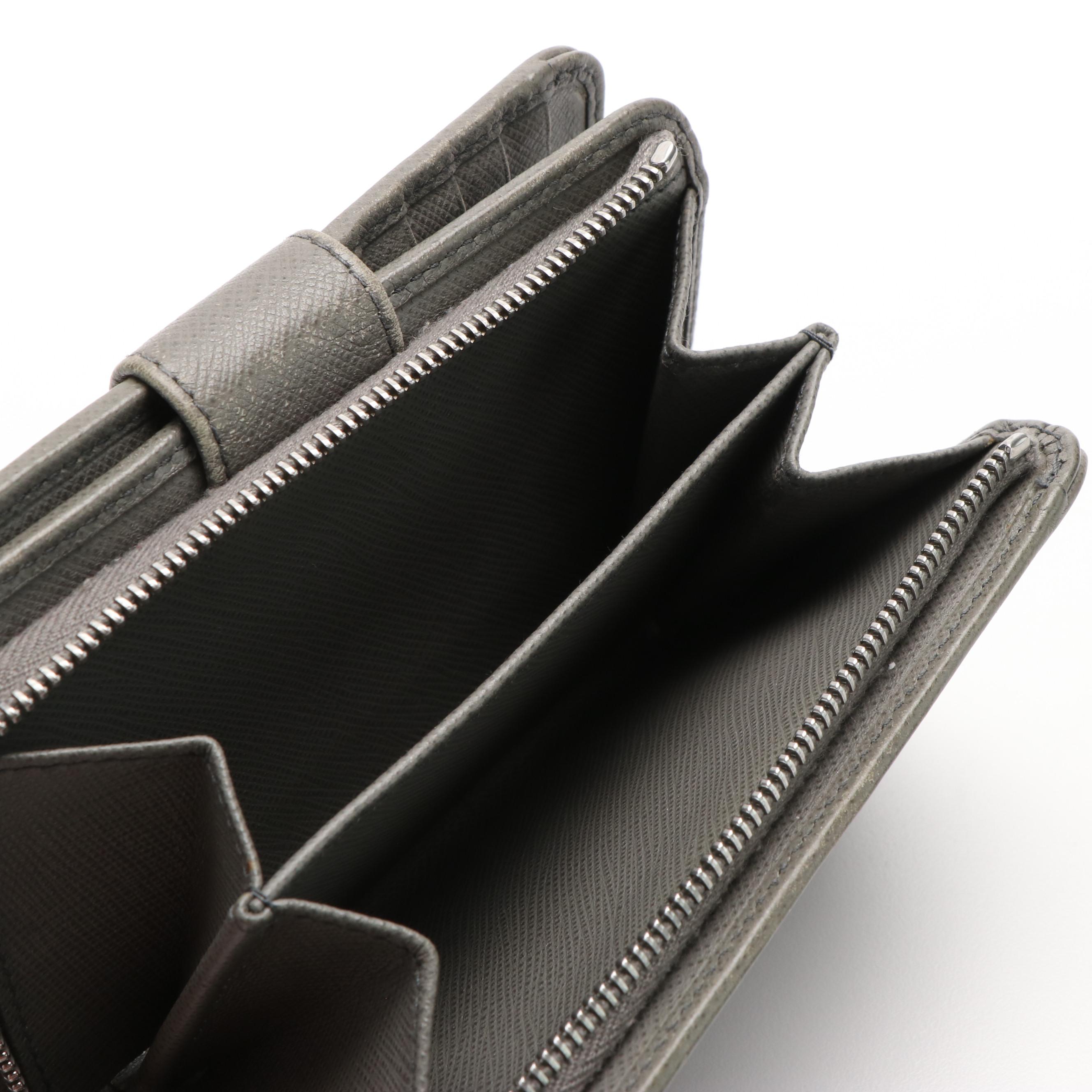 Prada Zip Around Continental Wallet in Grey Saffiano Leather