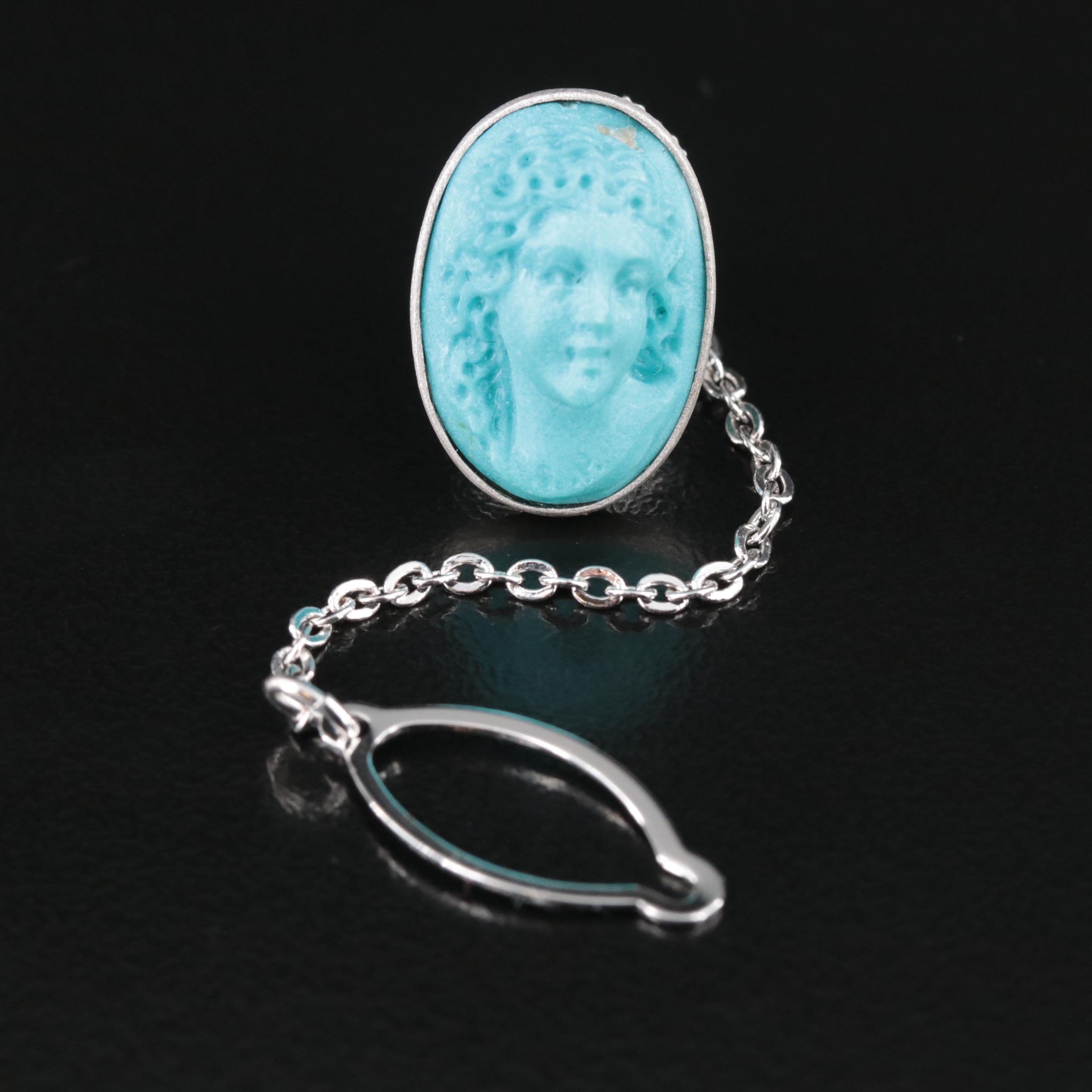 18K Turquoise Cameo Tie Tack