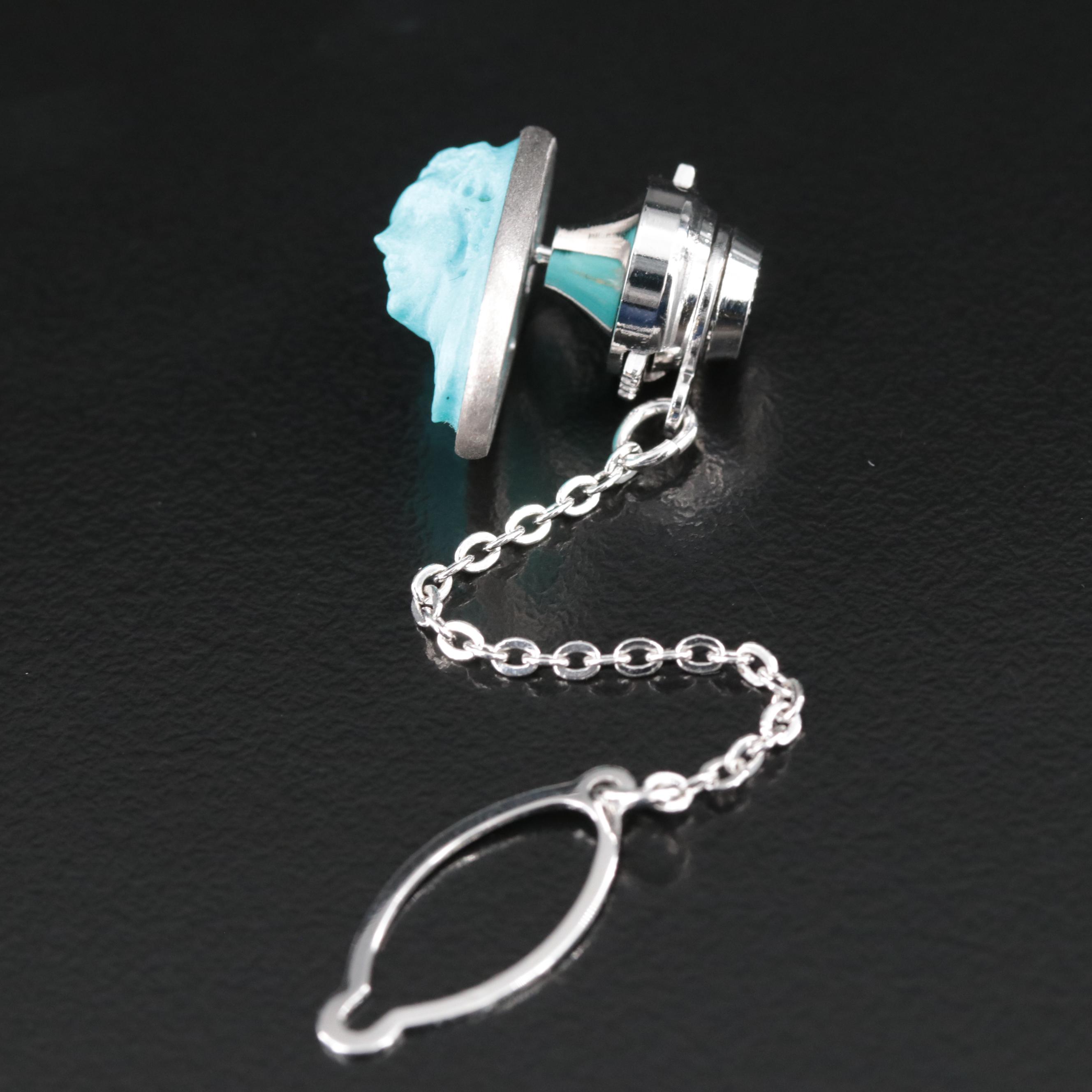 18K Turquoise Cameo Tie Tack