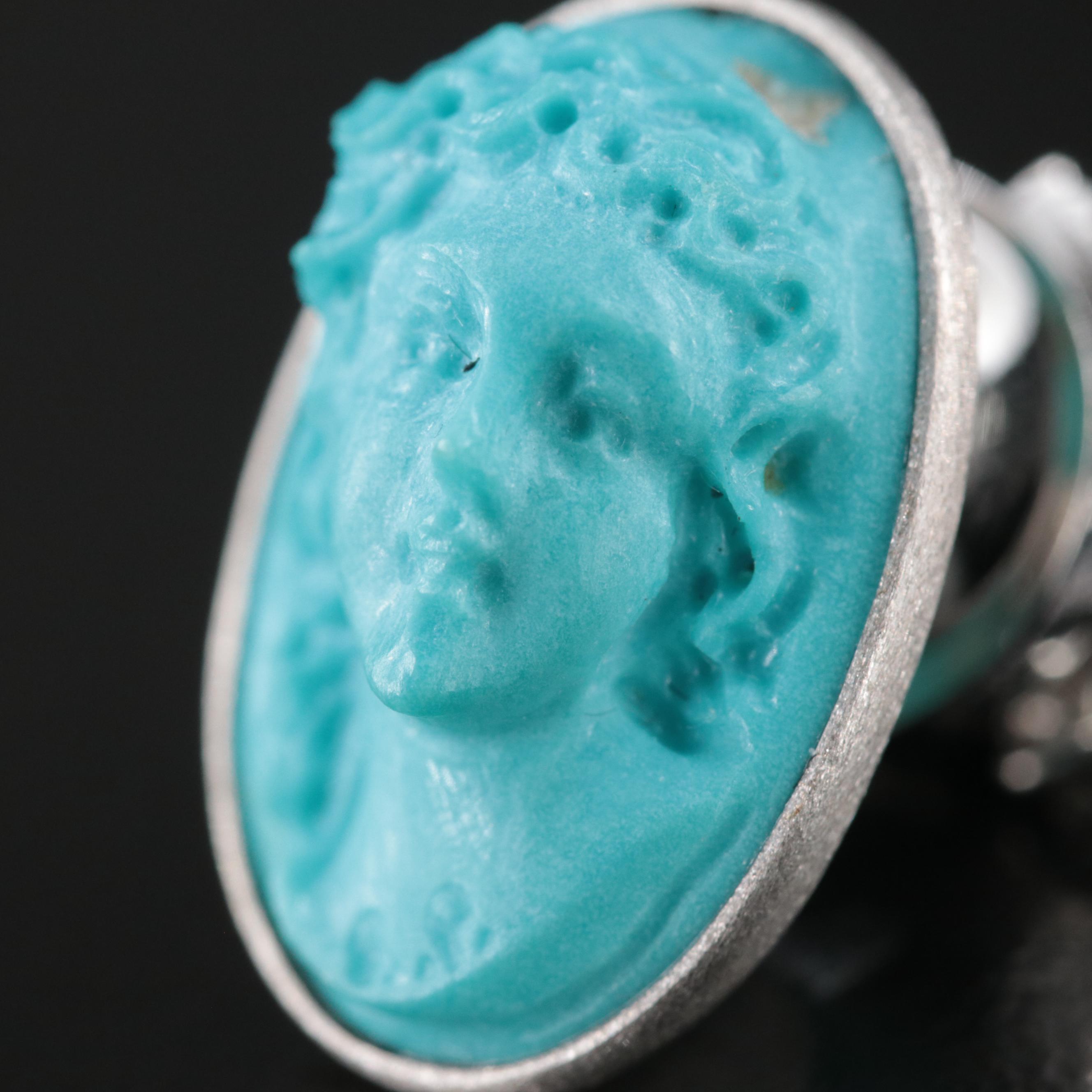 18K Turquoise Cameo Tie Tack