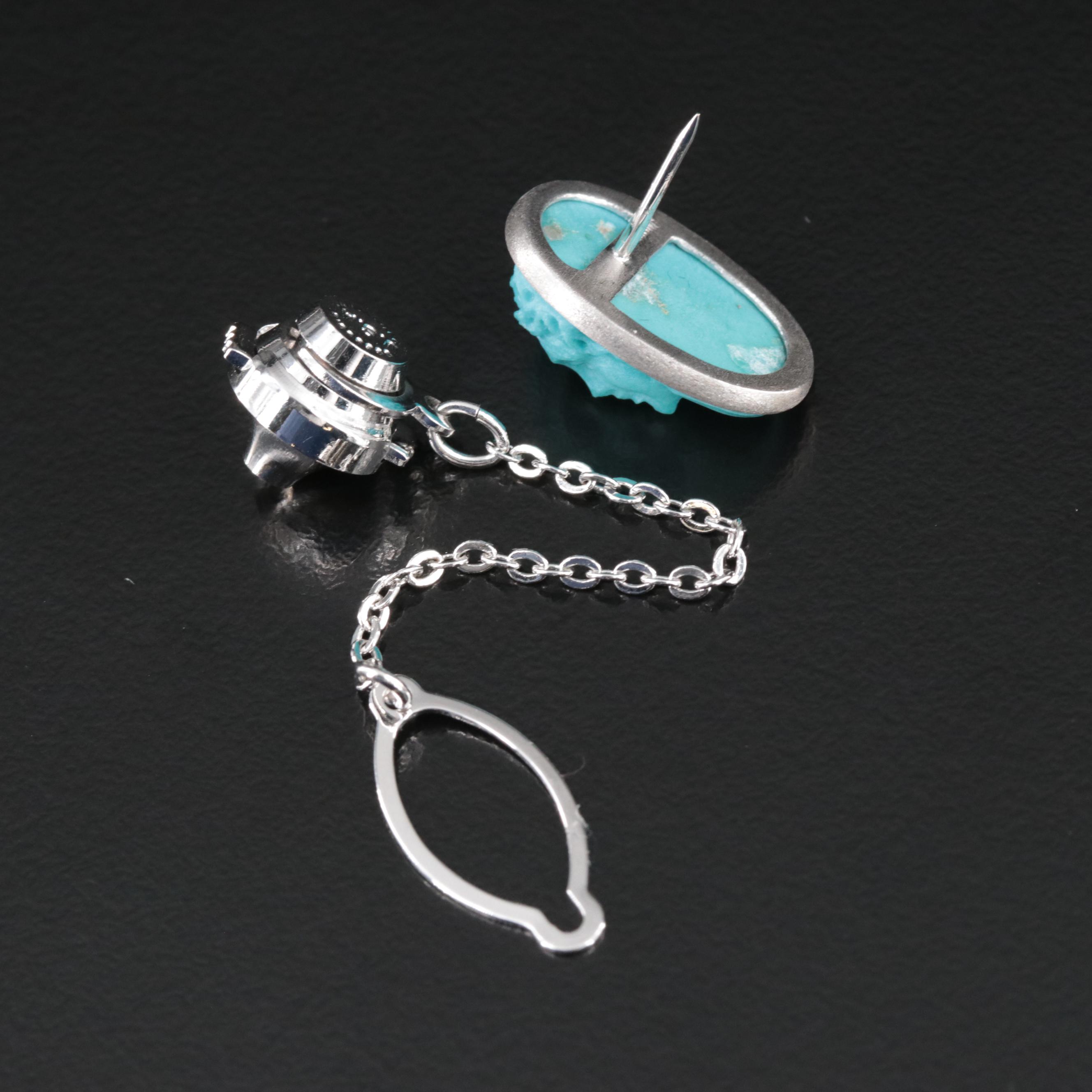 18K Turquoise Cameo Tie Tack