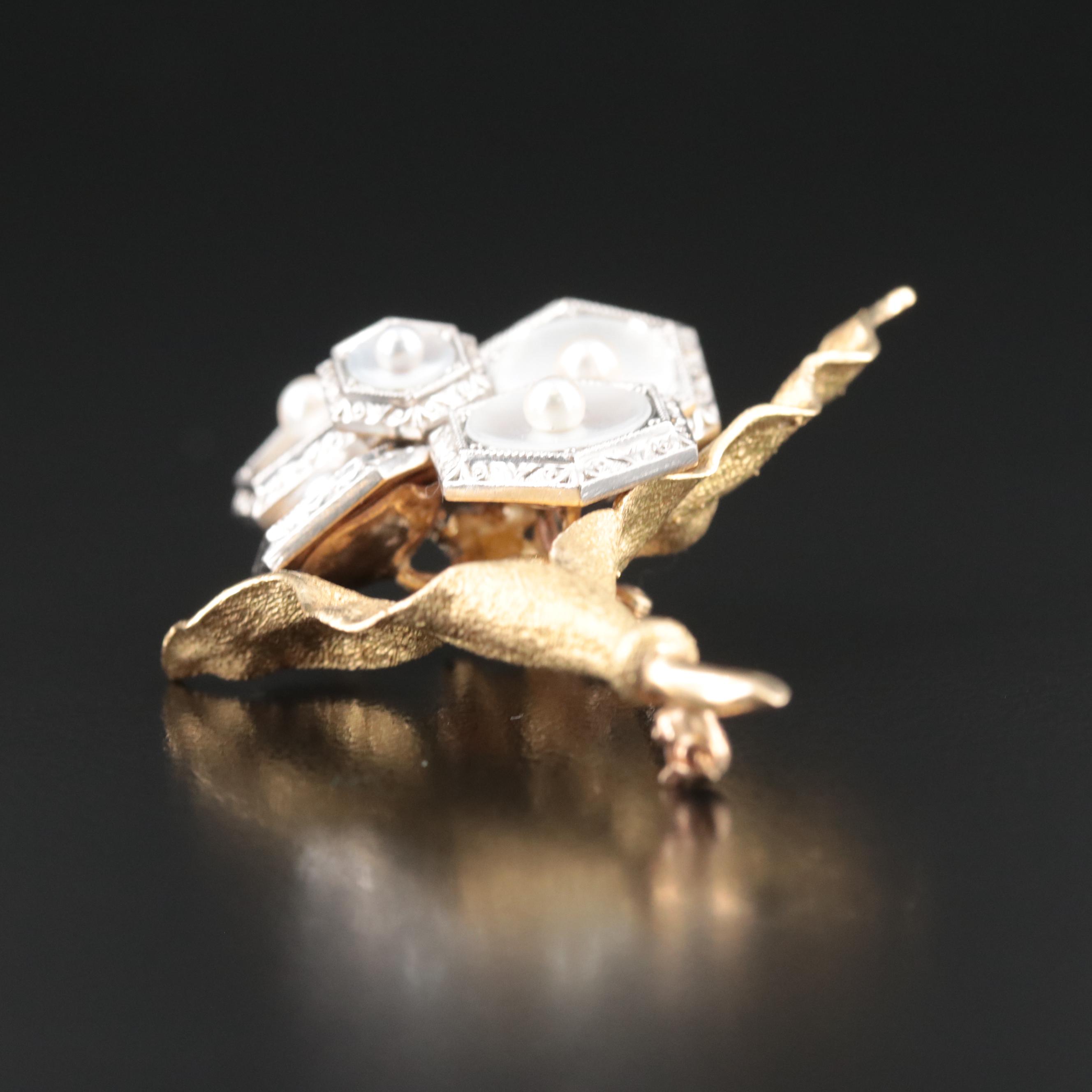 Platinum and 18K Mother-of-Pearl and Seed Pearl Brooch
